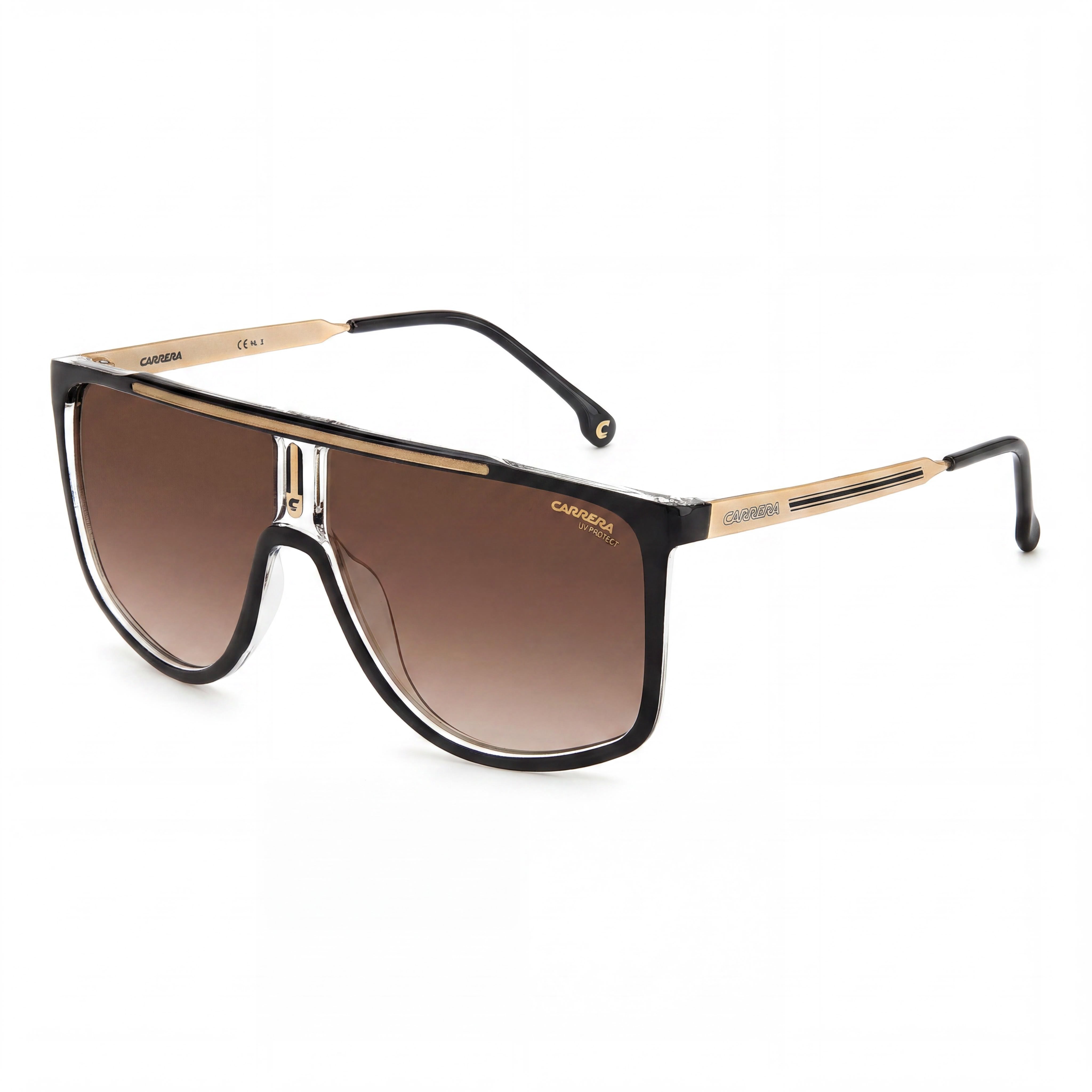 Gafas de sol de aviador Carrera 1056/S para hombre, negras y doradas, de poliamida, lentes marrones degradadas, 100 % protección UV, 61 mm, Photo 1