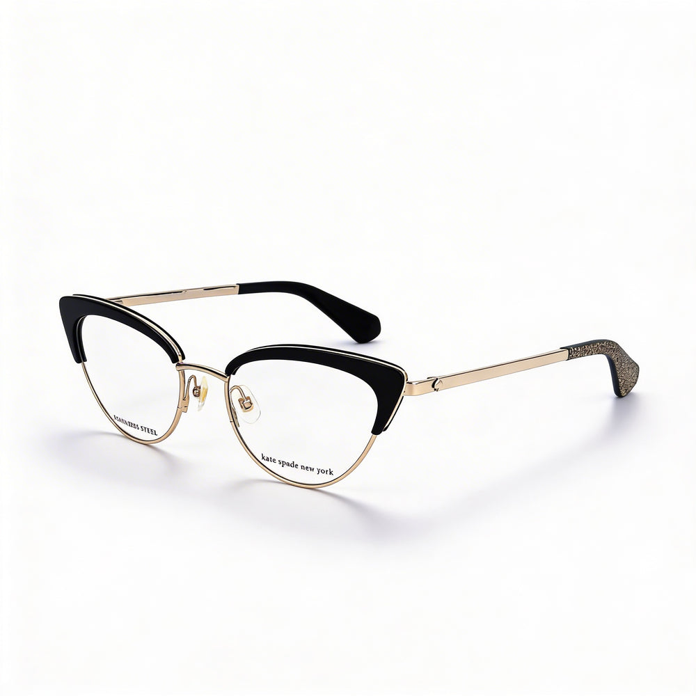 Kate Spade New York Jailyn Gafas Cat Eye Metálicas para Mujer Montura Negra Dorada Lentes no Negras 50-18-140