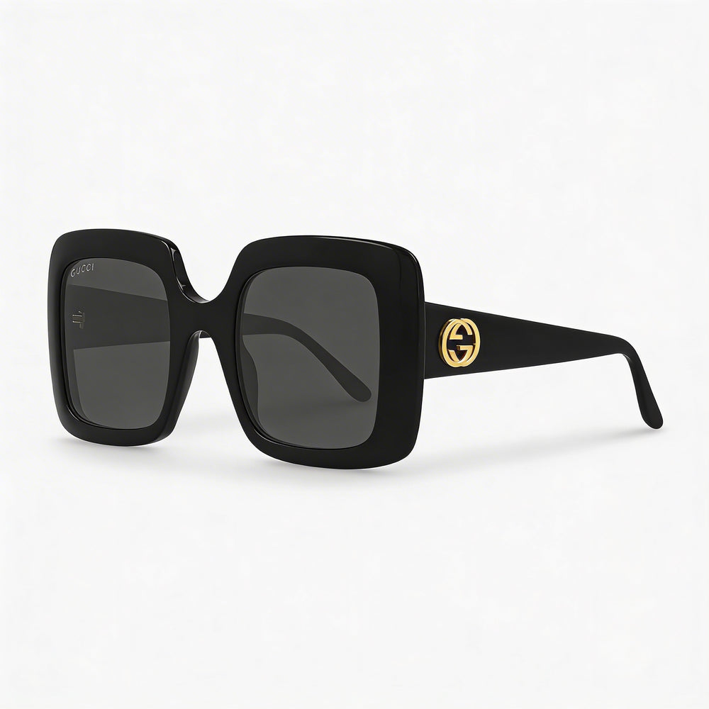 Gafas de sol Gucci Gg0896s para mujer, montura negra, lentes grises, protección UV, 52 mm
