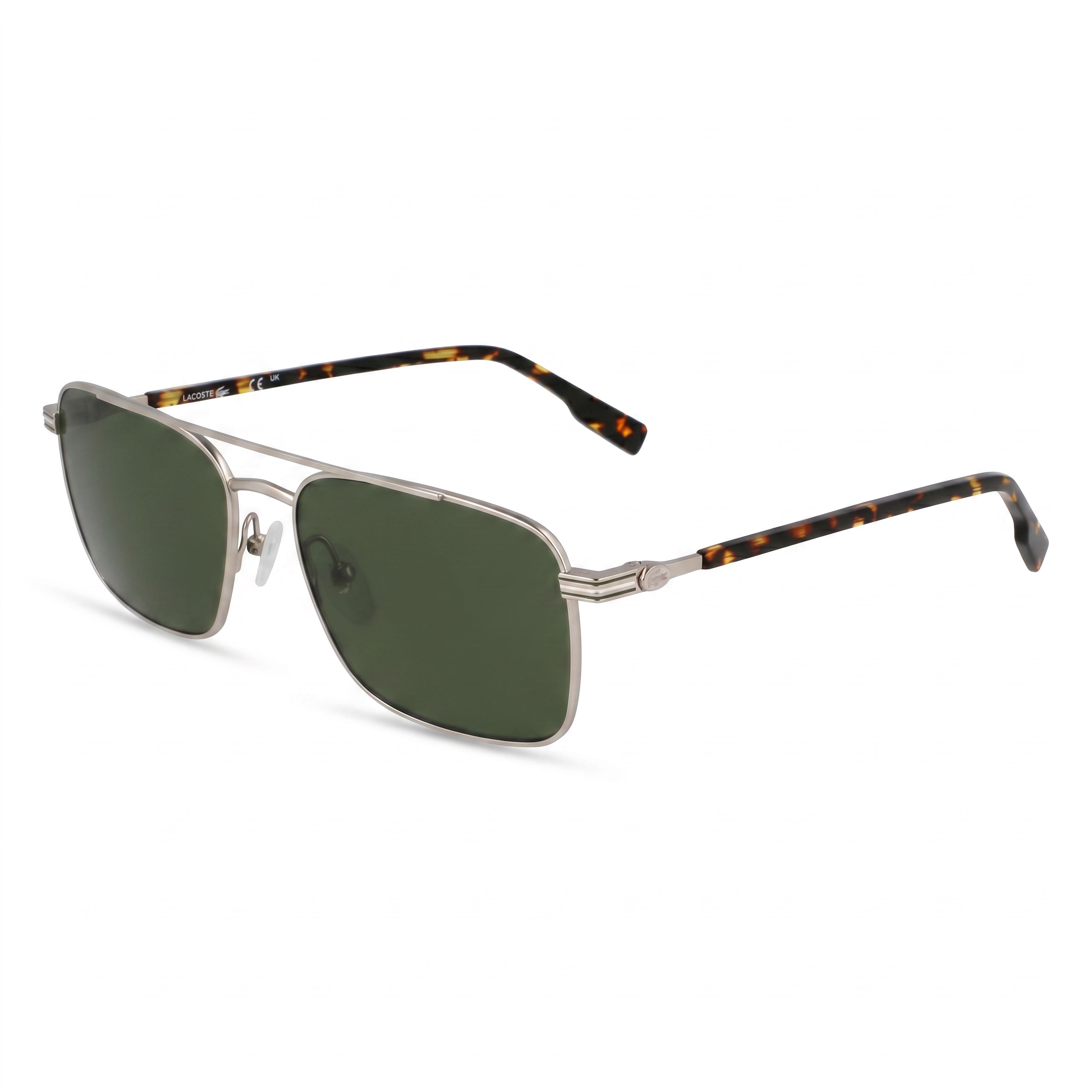 Gafas de sol Lacoste L264s para hombre con montura metálica en gris metalizado y lentes verde sólido con protección UV de 58 mm, Photo 1