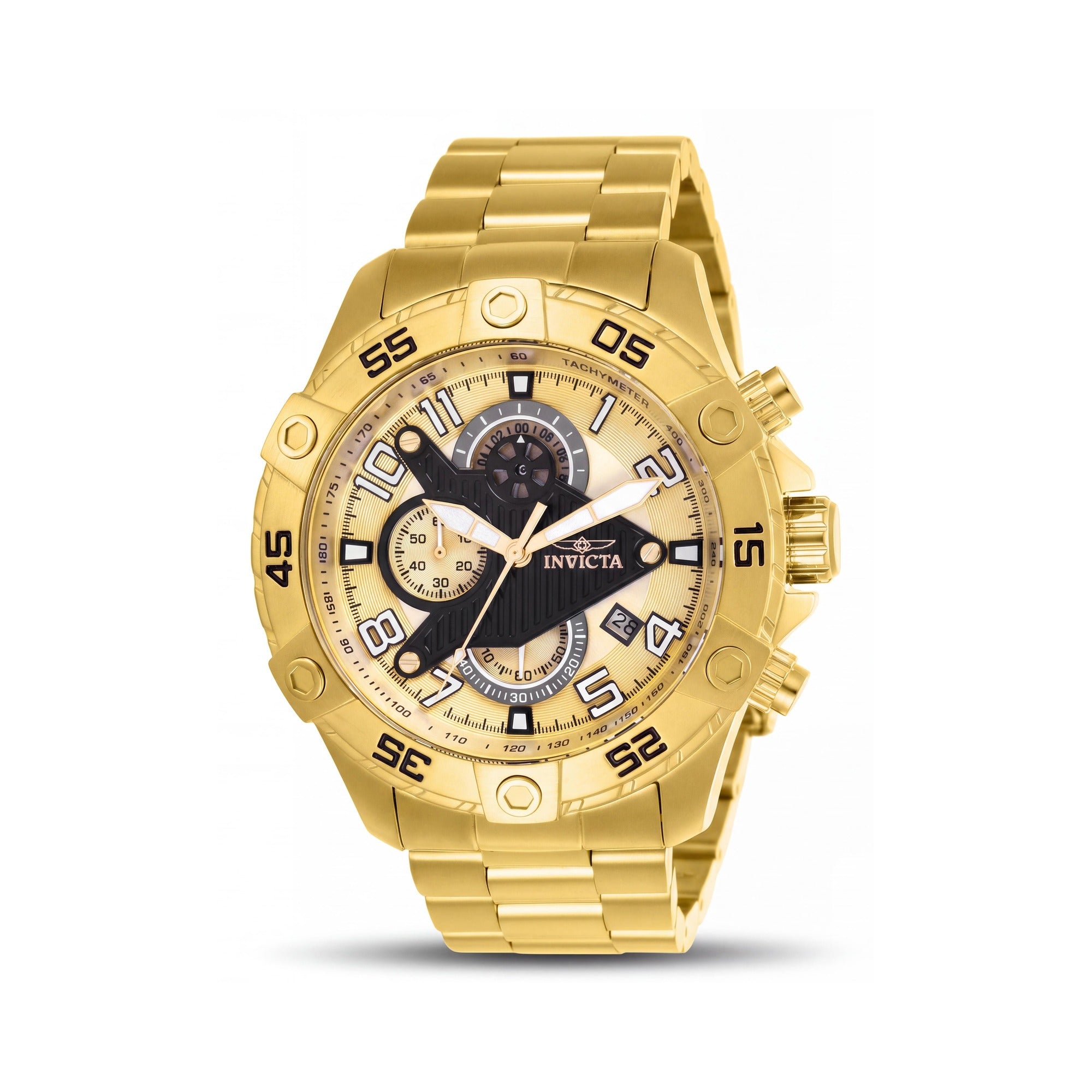 Invicta Reloj de pulsera para hombre, de cuarzo, cronógrafo, de acero inoxidable tono dorado, 48 mm, resistente al agua 10 ATM, Photo 1