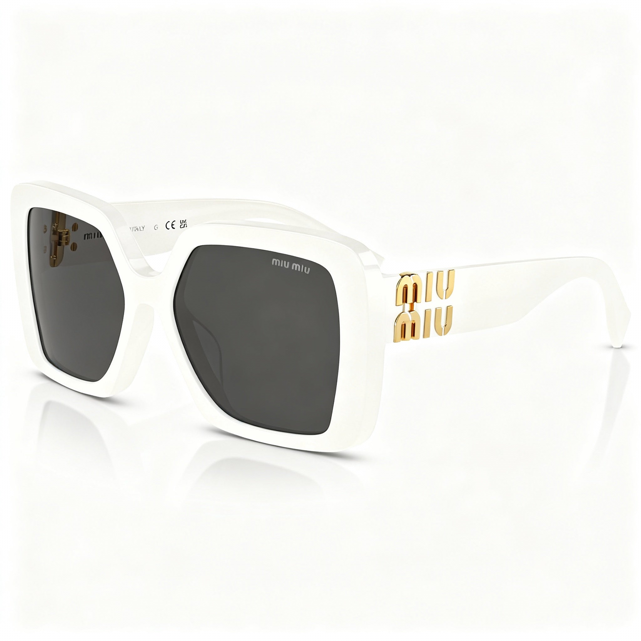 Miu Miu Modern Unisex Square Acetate Sunglasses White with Grey Non-Polarized Lenses 56-17-135, Photo 1