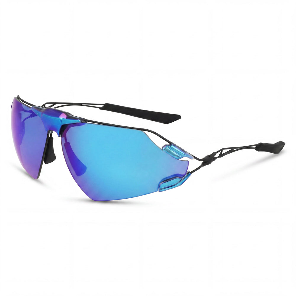 Nike Sporty Men's Titanium Sunglasses Blue / Blue Mirror Frame Grey UV400 Lenses Size 76-05-125