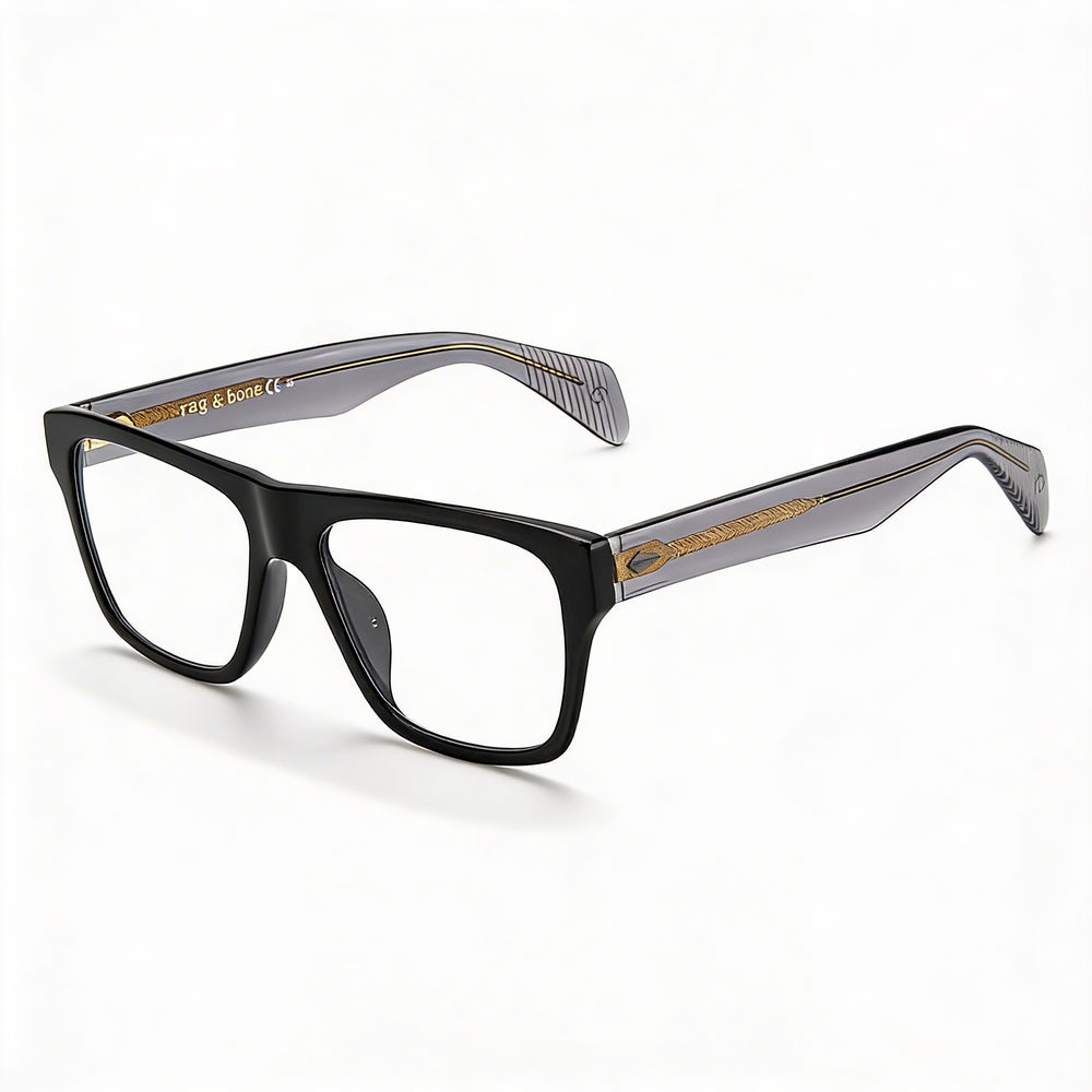 Gafas de demostración Rag & Bone RNB7036 para hombre, montura completa de aviador, color negro/gris, ECO PMMA, adaptables a la luz, 54