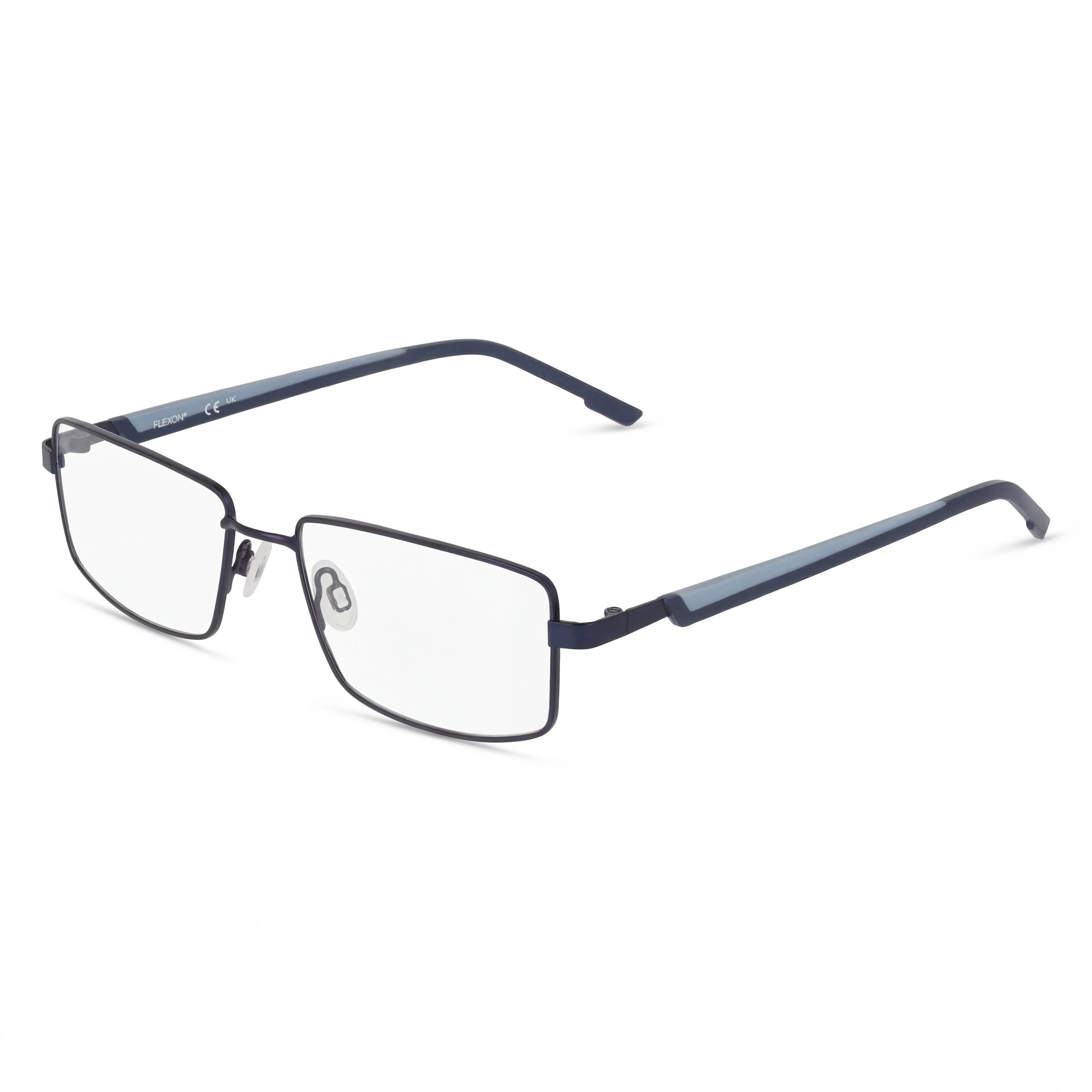 Flexon H6085 Men's Plastic Frame Eyeglasses with Polycarbonate Lenses, Matte Navy, Size 55-17-145, Photo 1