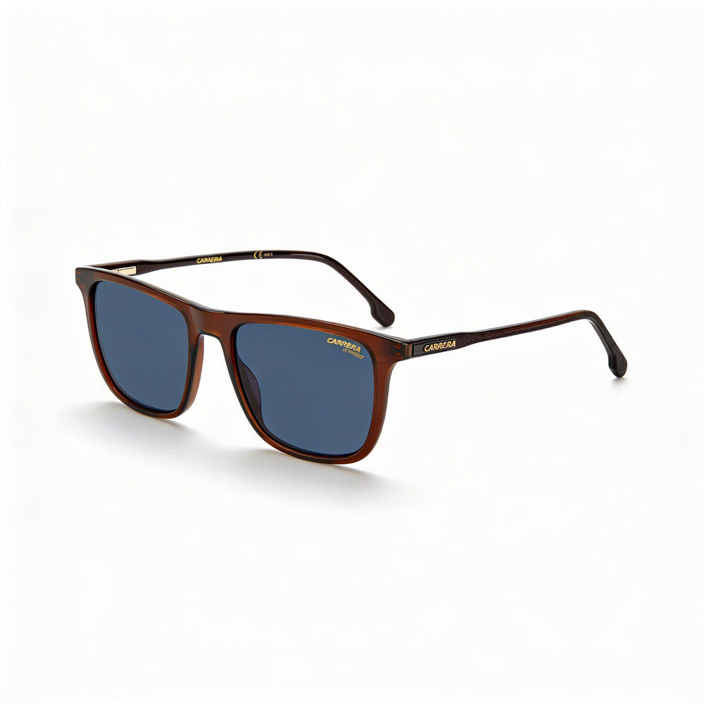 Gafas de sol Carrera Classic rectangulares para hombre, ligeras, con montura de propionato marrón y lentes azules, 53 mm