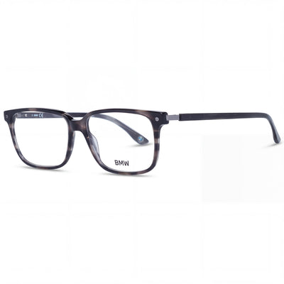 BMW Casual Collection Men's Gray Plastic Full-Rim Rectangle Eyeglasses with Transparent Lenses, Size 56-15-145mm