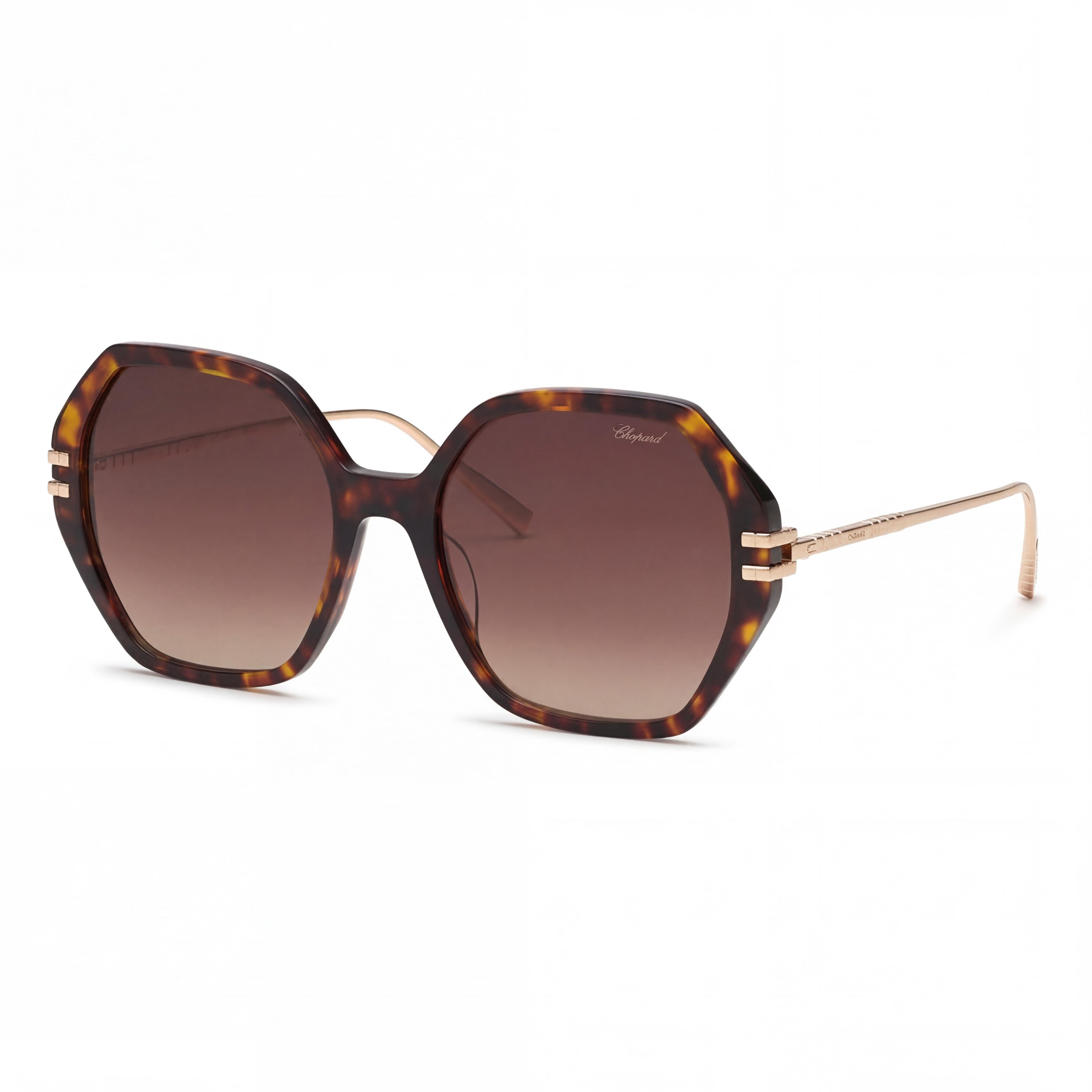 Gafas de sol Chopard Sch370m para mujer, de acetato de celulosa habana oscuro con lentes degradadas marrones, protección UV 57-19-135, Photo 1