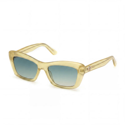 Guess Women's Plastic Rectangular Sunglasses, Shiny Light Yellow Frame, Gradient Green Lenses, UV Protected, 52mm