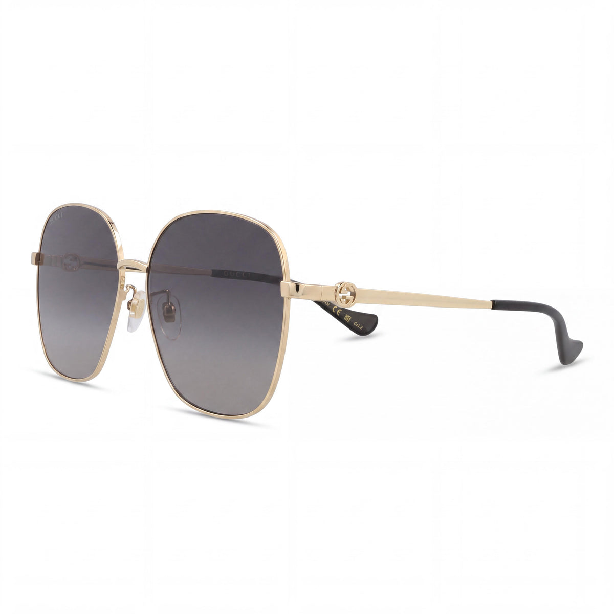 Gafas de sol Gucci GG1089SA cuadradas para mujer en metal dorado, ajuste asiático, con protección UV gris degradado, 61 mm, Photo 1
