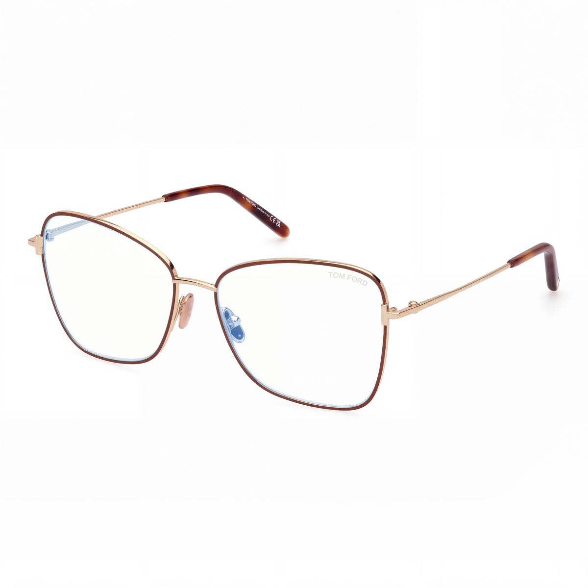 Tom Ford Men's Ft5906-b Blue Filter Metal Eyeglasses Light Brown, Shiny Deep Gold 55mm, Photo 1