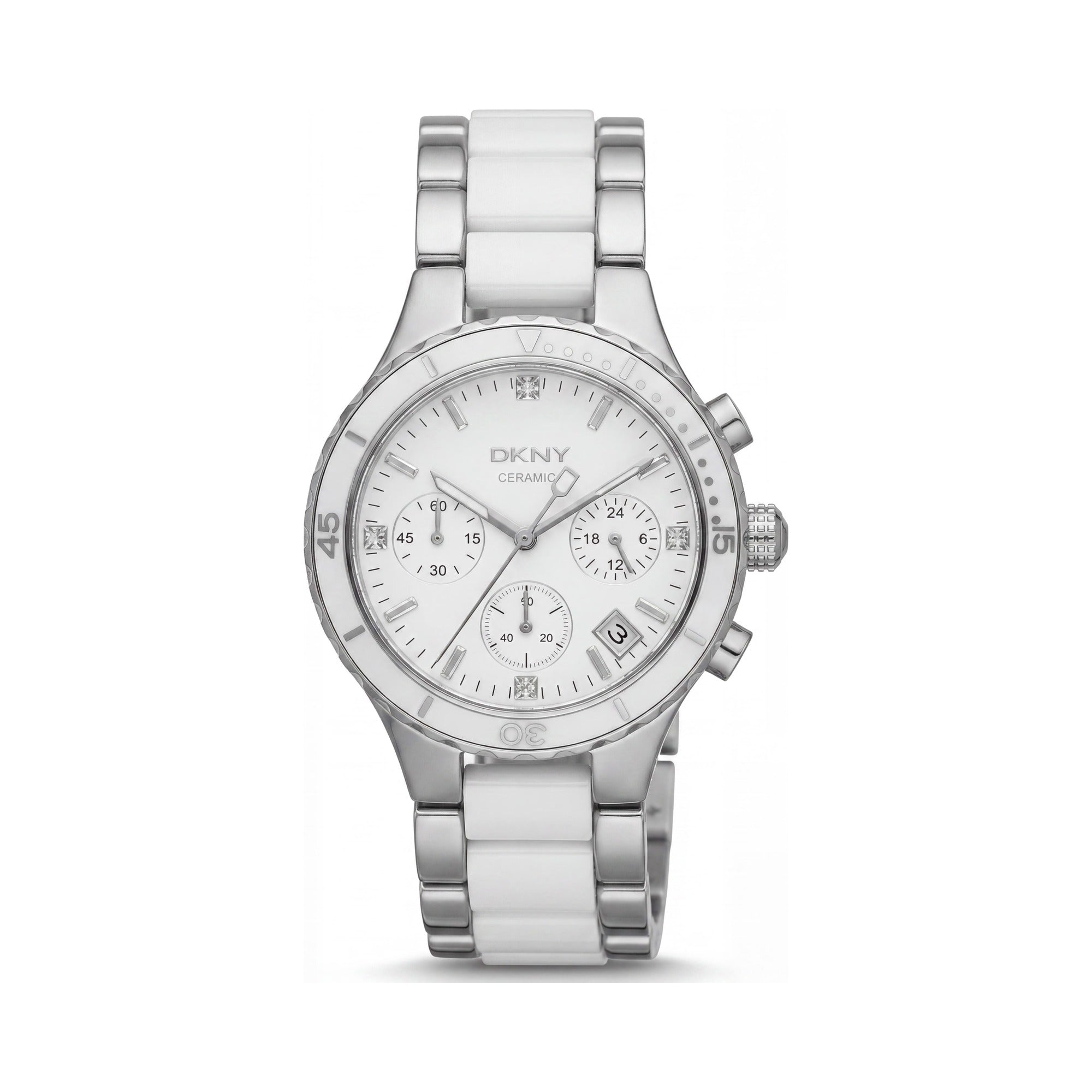 DKNY NY8502 bracelet Women's Quartz Chronograph Watch, Ceramic Bracelet, White Dial, 38mm Stainless Steel Case, Photo 1