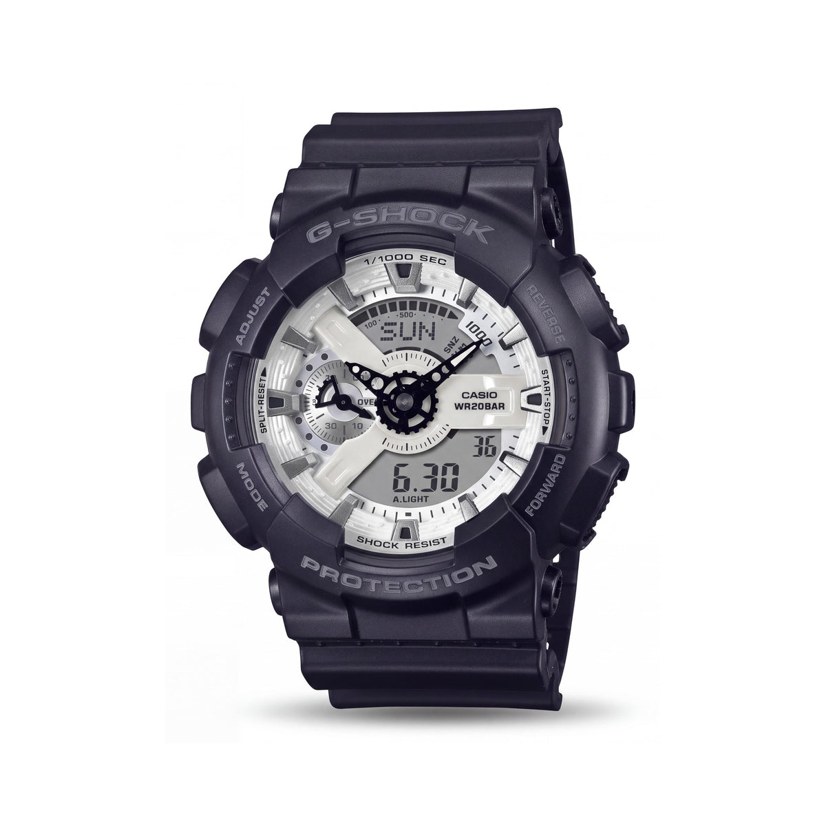 Casio Men’s GA-110WD-1ADR White Dial Black Resin Strap Modern Alarm Chronograph 200m Water Resistant Watch, Photo 1