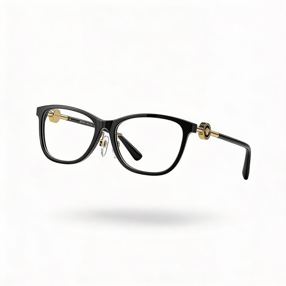 Gafas Versace Modern para mujer, montura completa de plástico negro con lentes transparentes, 55-16-140 mm