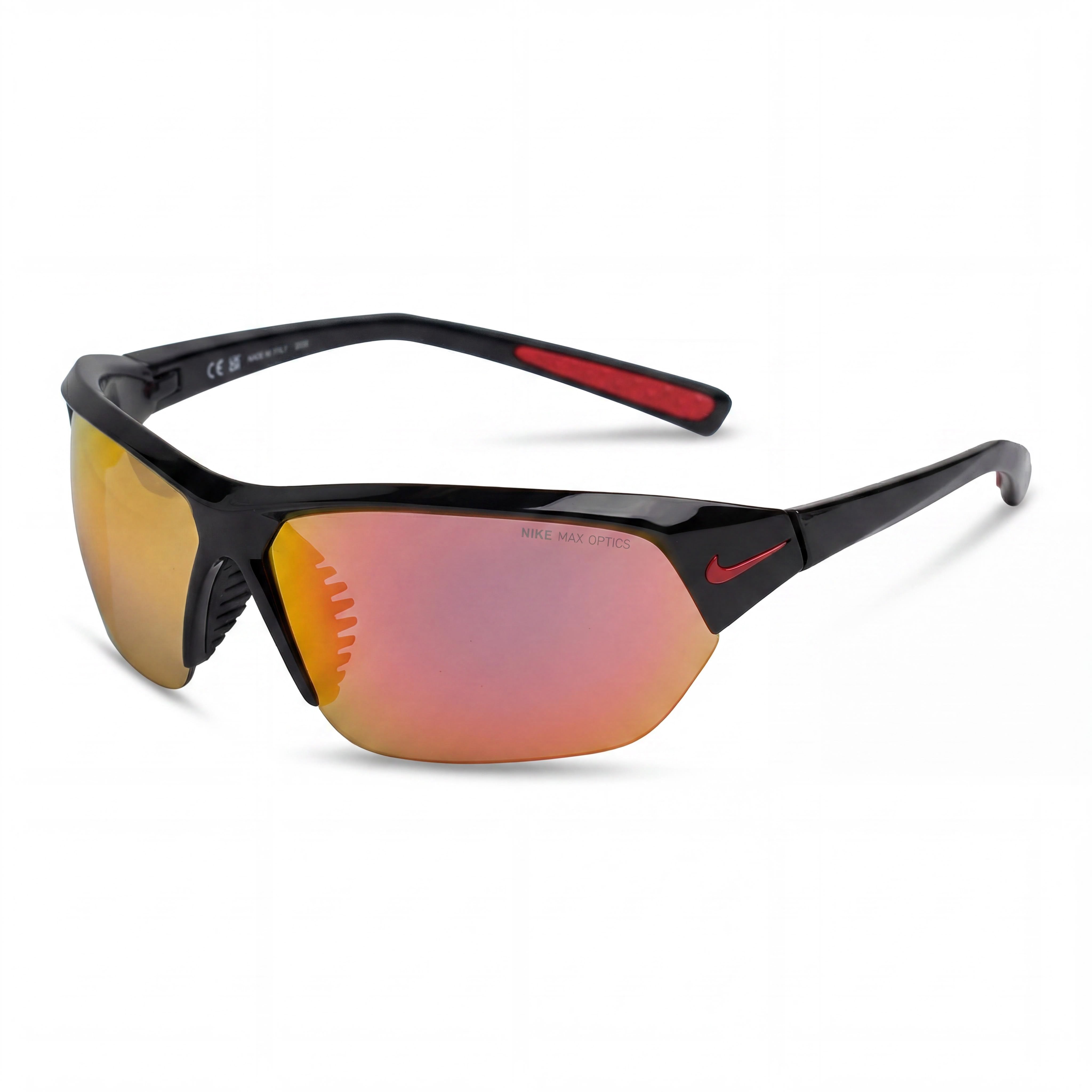 NIKE Skylon Ace DV2163 Men's Black Nylon Frame Mirror Red Wraparound Non-Polarized Sunglasses 100% UV400 Protection 71mm, Photo 1