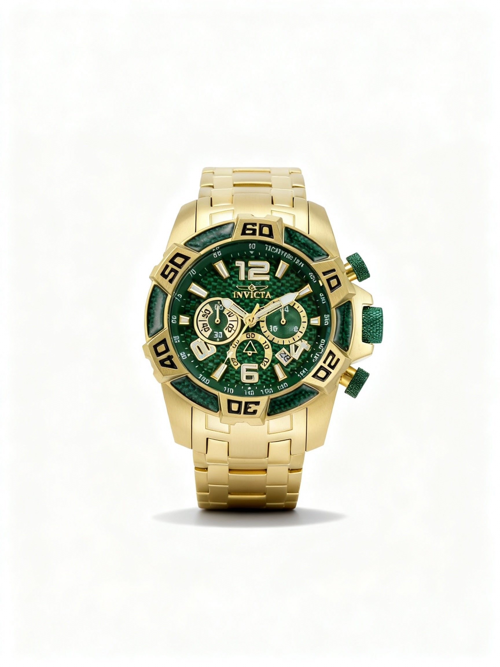 Invicta Pro Diver 34156 Men's Quartz Chronograph Green Dial Gold-Tone Stainless Steel Watch 50mm