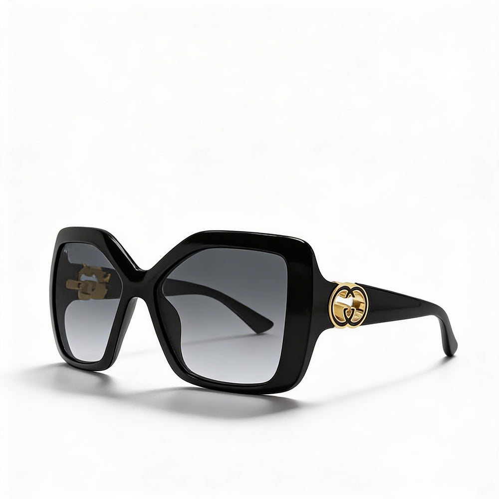 Gafas de sol unisex modernas Gucci con montura negra y lentes negras, puente de 18 mm, patilla de 145 mm