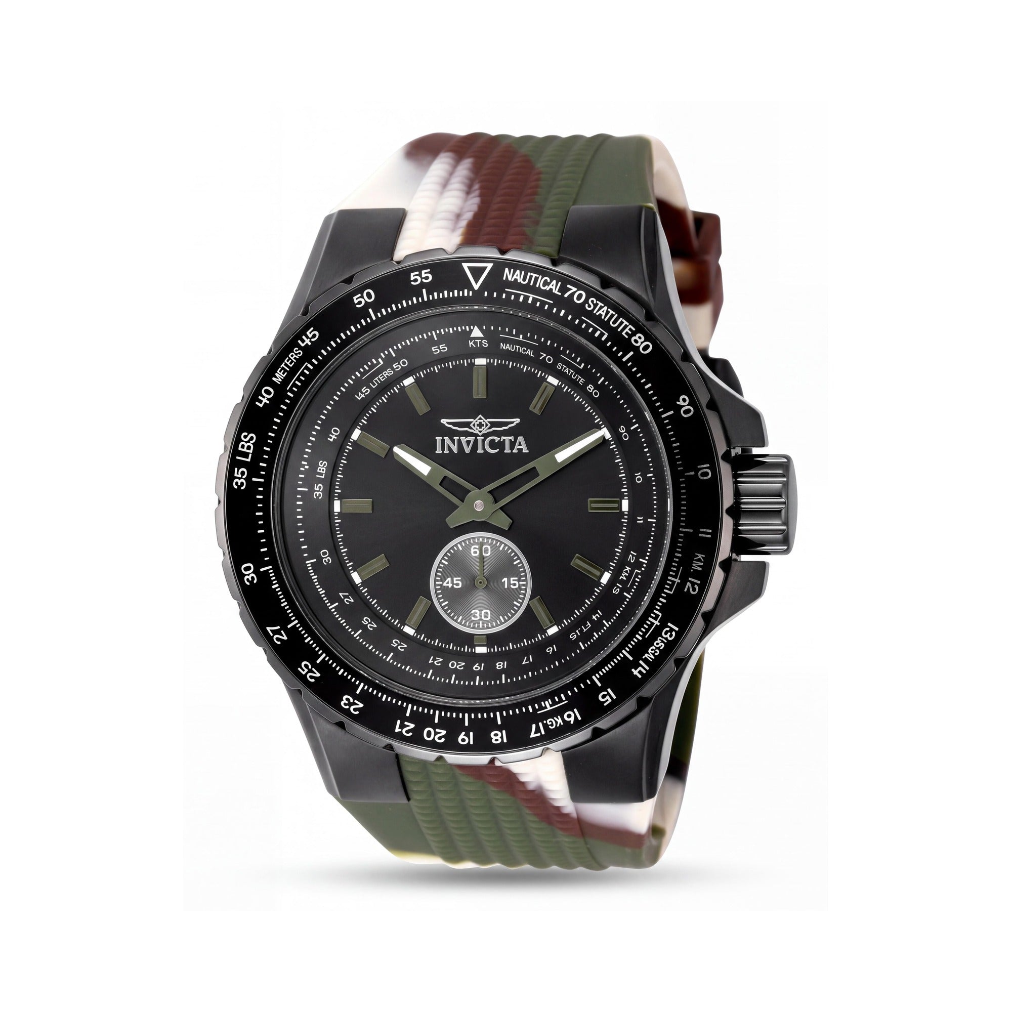 Reloj de cuarzo Invicta Aviator 49320 para hombre, caja de acero inoxidable de 50 mm, esfera negra, correa de silicona, Photo 1