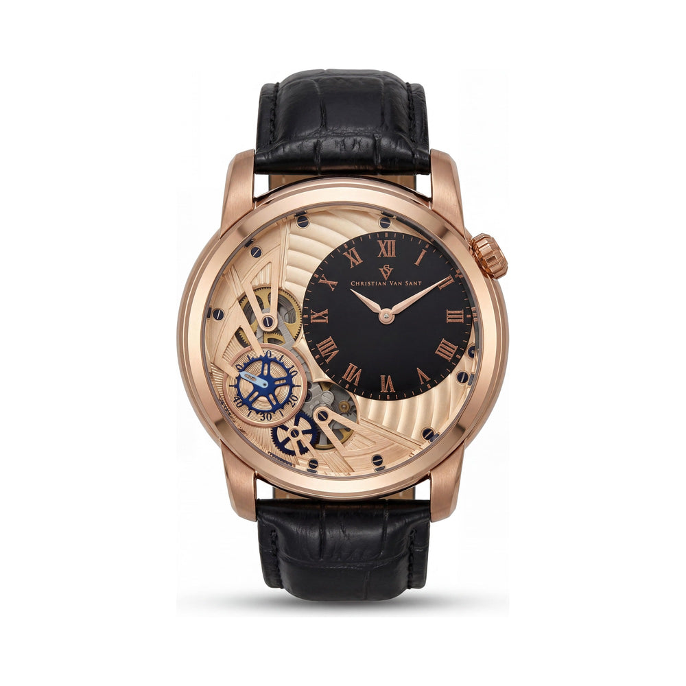 Reloj de hombre Christian Van Sant CV1546 con movimiento de cuarzo, caja rosa y esfera de oro rosa, resistente al agua, cristal mineral