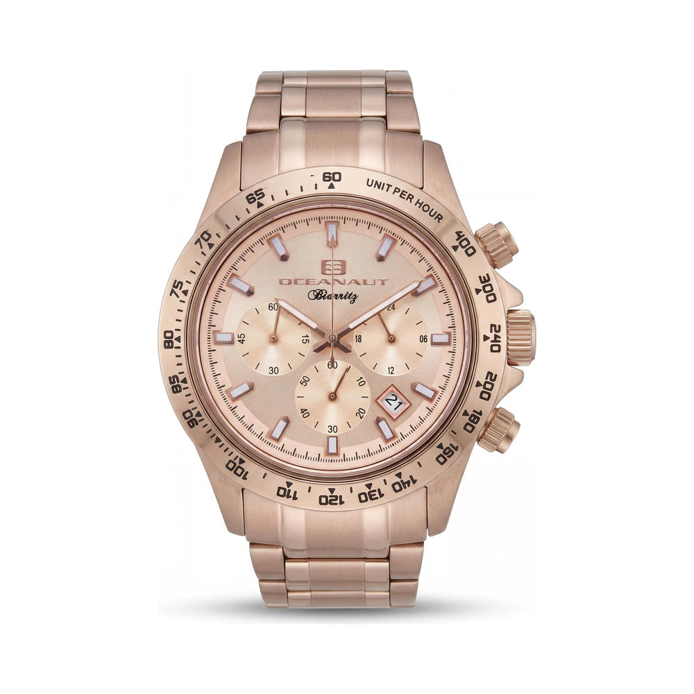 Reloj Oceanaut de cuarzo para hombre, acero inoxidable en oro rosa, esfera amarilla, resistente al agua