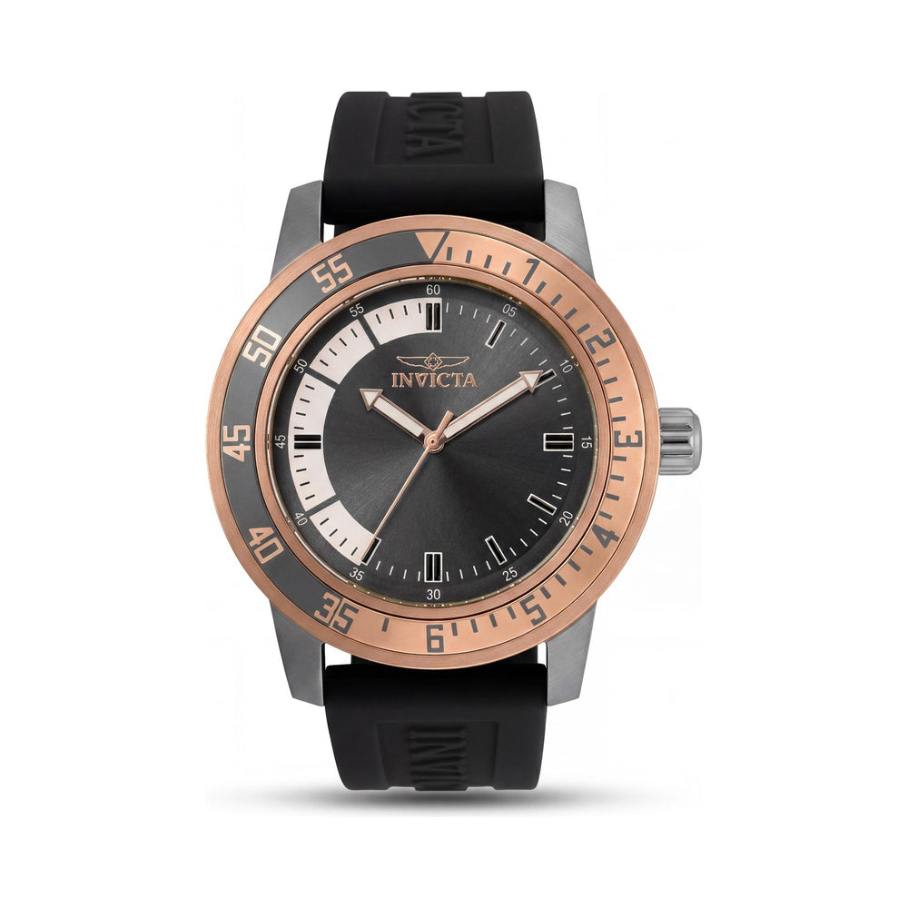 Invicta 35687 Reloj para Hombre, Acero Inoxidable, Chapado en Oro Rosa, Esfera Negra, Resistente al Agua, Silicona, Luminoso en la Oscuridad, 45mm