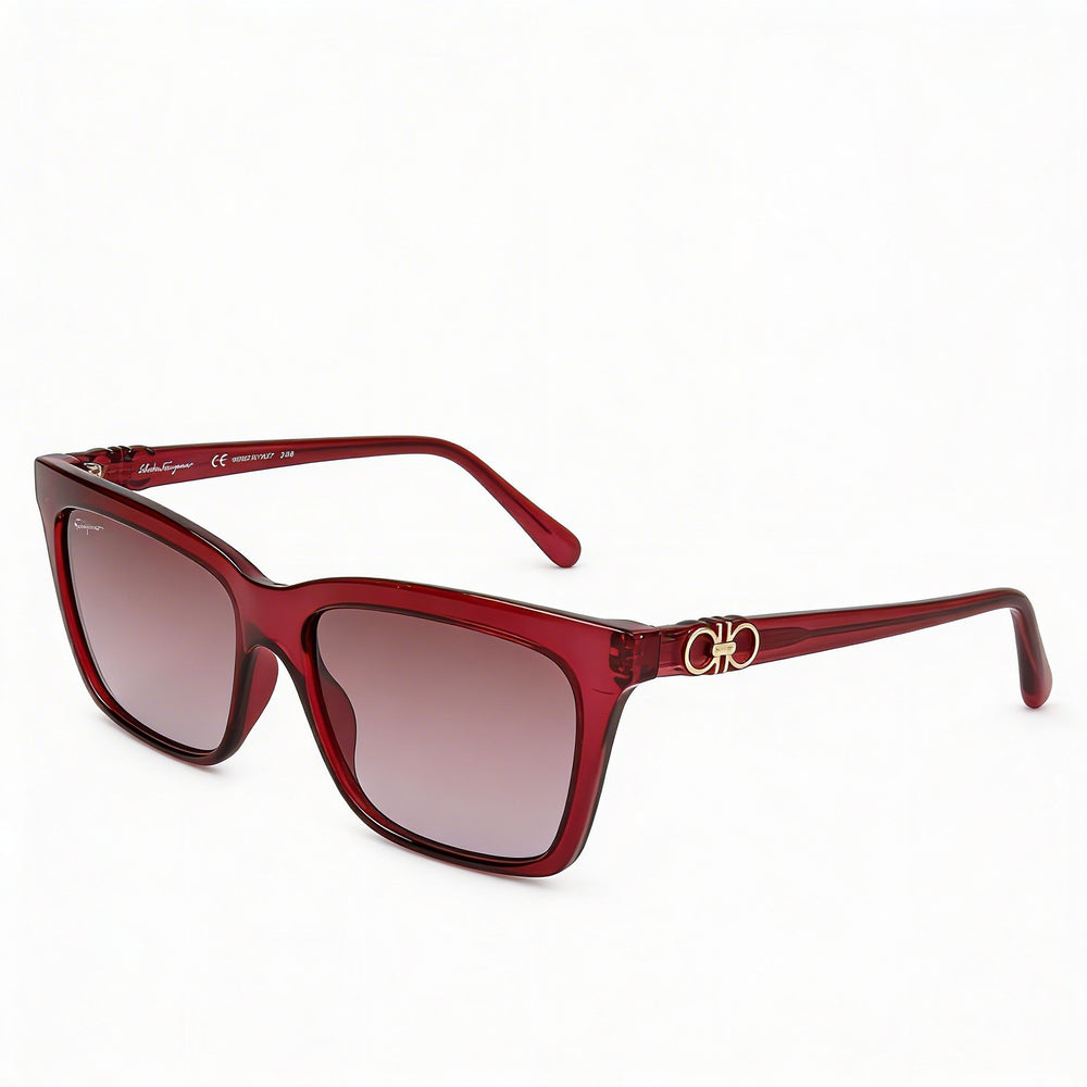 Gafas de sol rectangulares Ferragamo SF1027S de mujer, montura de cristal color vino con degradado bordeuax, protección 100% UV, 55 mm