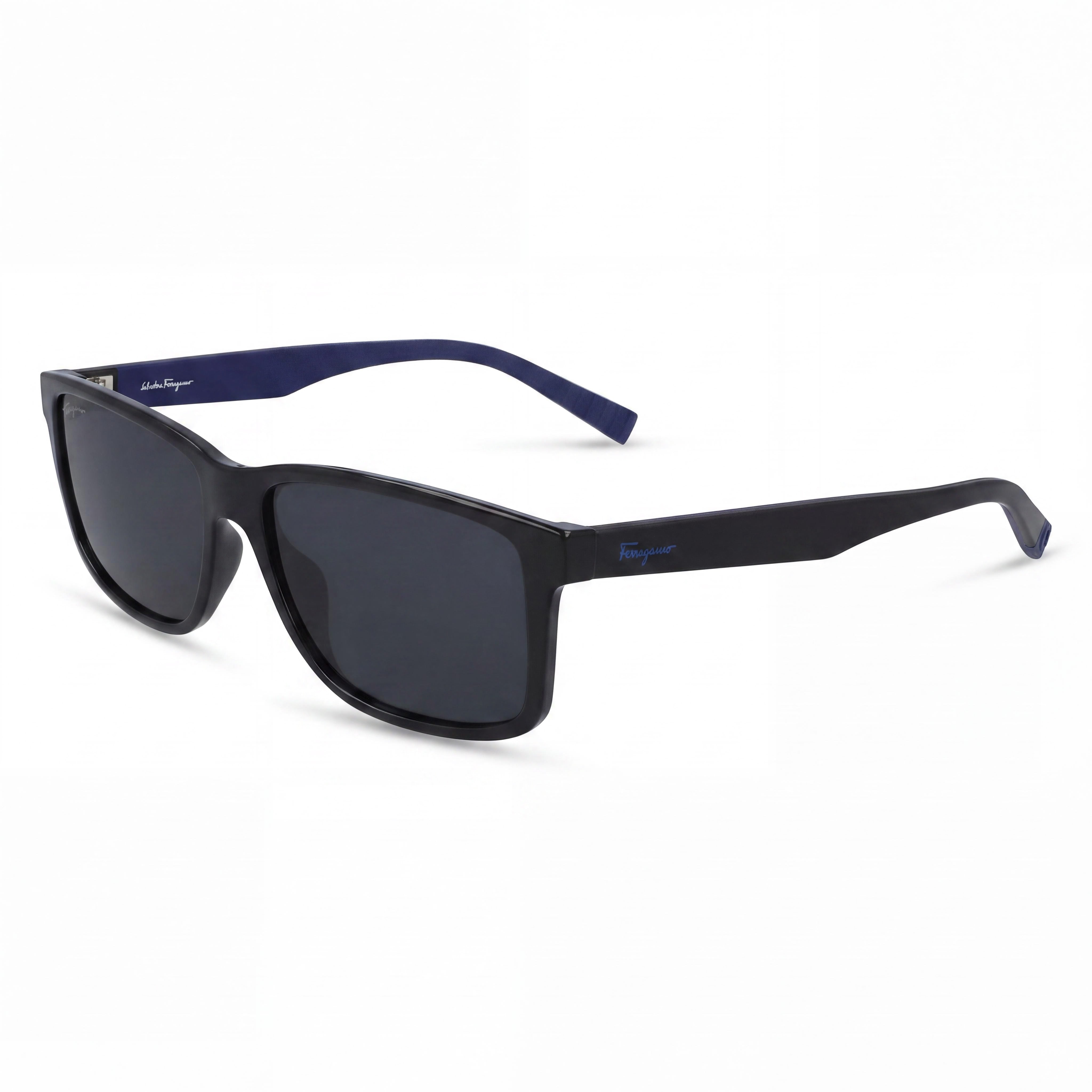 Salvatore Ferragamo Men's Plastic Sunglasses, Matte Black Frame, Black/Blue Lenses, Lens Width 57mm, Photo 1