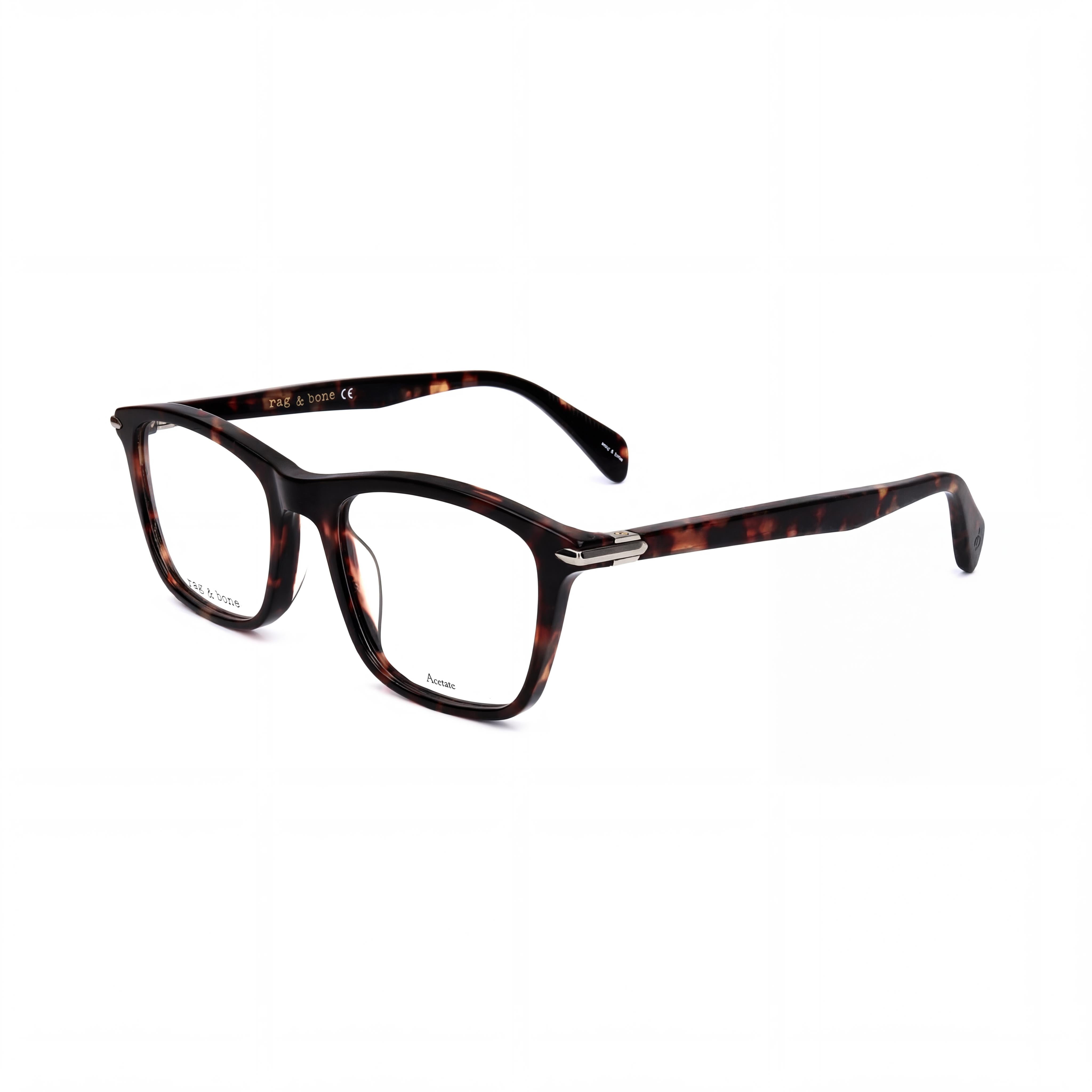 Gafas de hombre Rag & Bone con montura de acetato havana y lentes de plástico transparente, ancho de la lente 51 mm, ancho del puente 19 mm, largo de la patilla 145 mm, Photo 1
