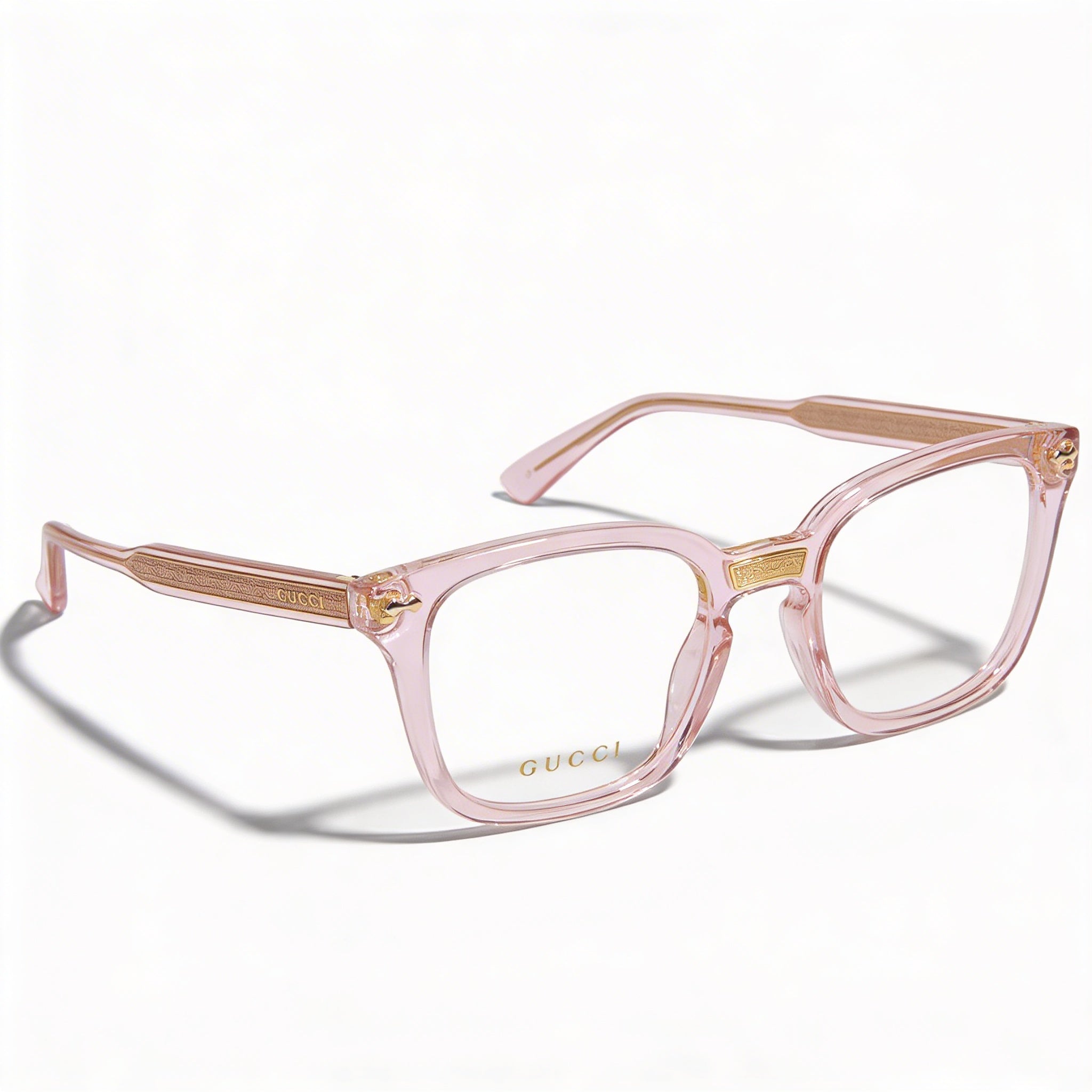 Gucci GG0184O Square Women's Transparent Pink Plastic Frame 50mm Eyeglasses, Photo 2
