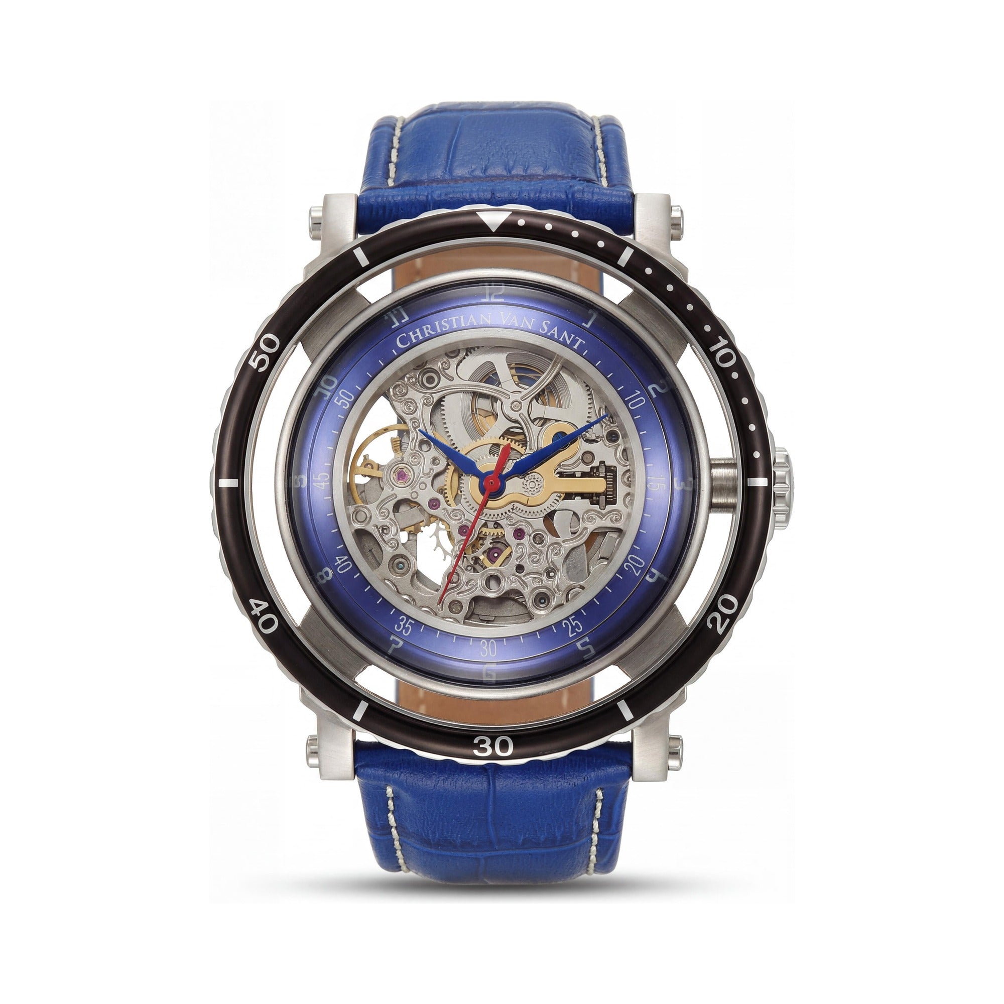 Reloj de hombre Christian Van Sant de acero inoxidable dorado con esfera esqueleto automática y cristal burbuja, Photo 1