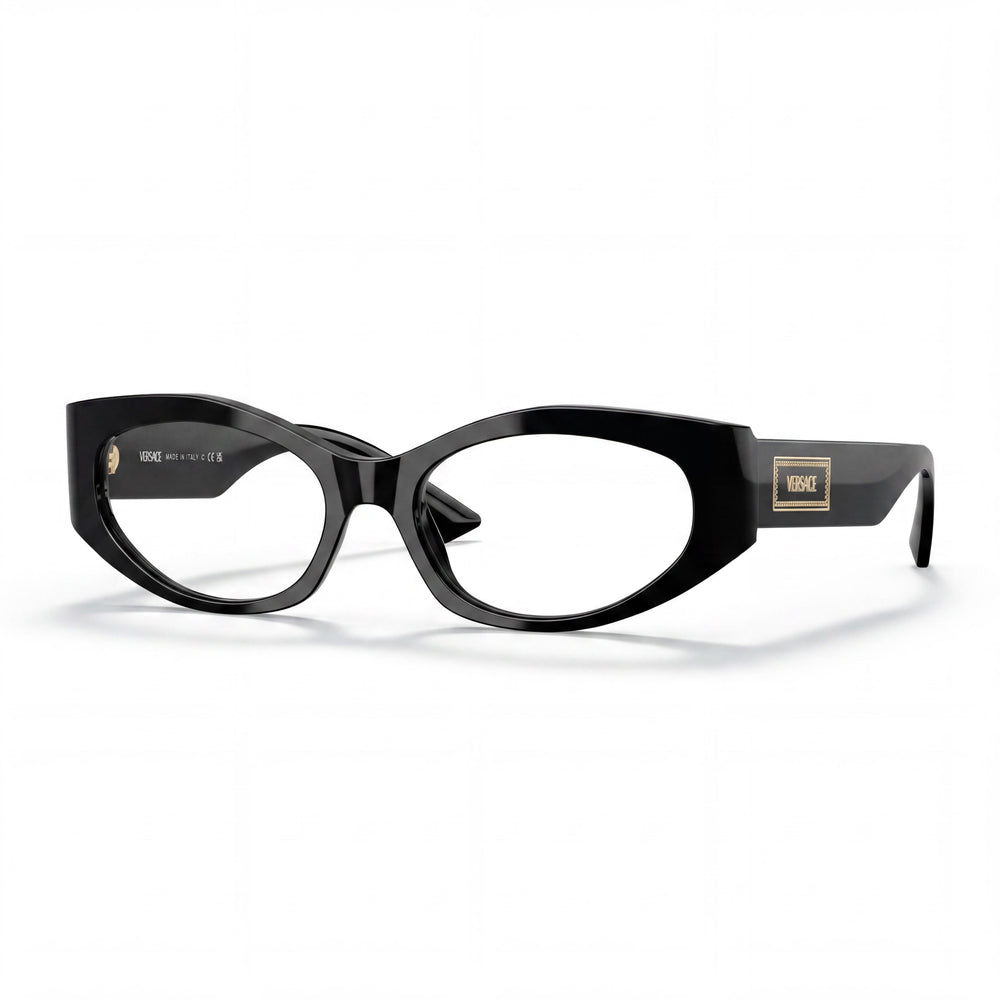 Montura óptica Versace Classic para mujer de acetato negro - Ancho de la lente 51mm, Puente 17mm, Longitud de la patilla 140mm