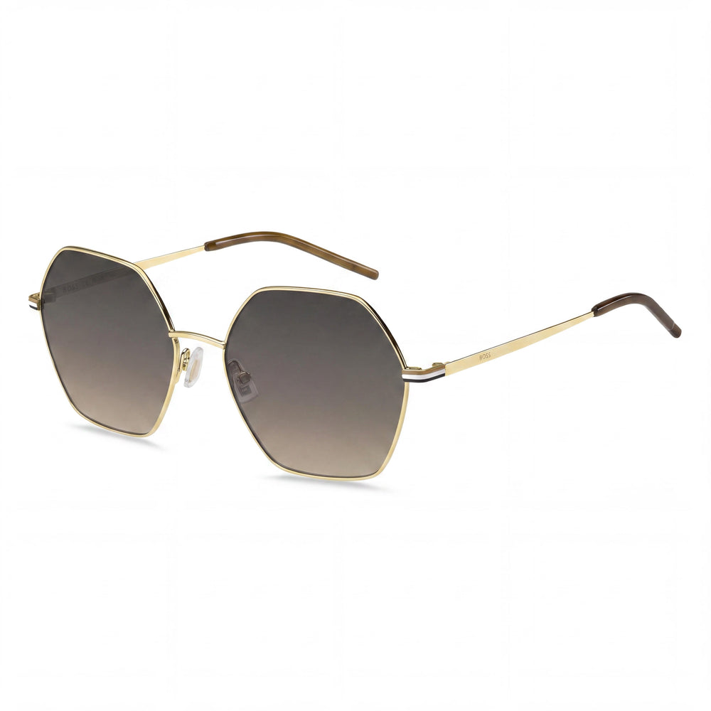 Gafas de sol para mujer Hugo Boss Light & Minimal, acero inoxidable, armazón gris dorado, lentes de doble tono gris y marrón, 57 mm