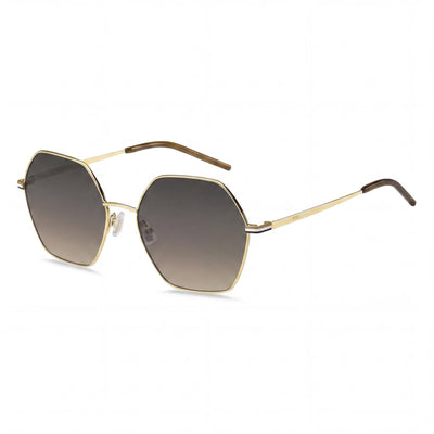 Hugo Boss Light & Minimal Women's Stainless Steel Gold Grey Frame, Grey Brown Doubleshade Lens, 57mm Sunglasses