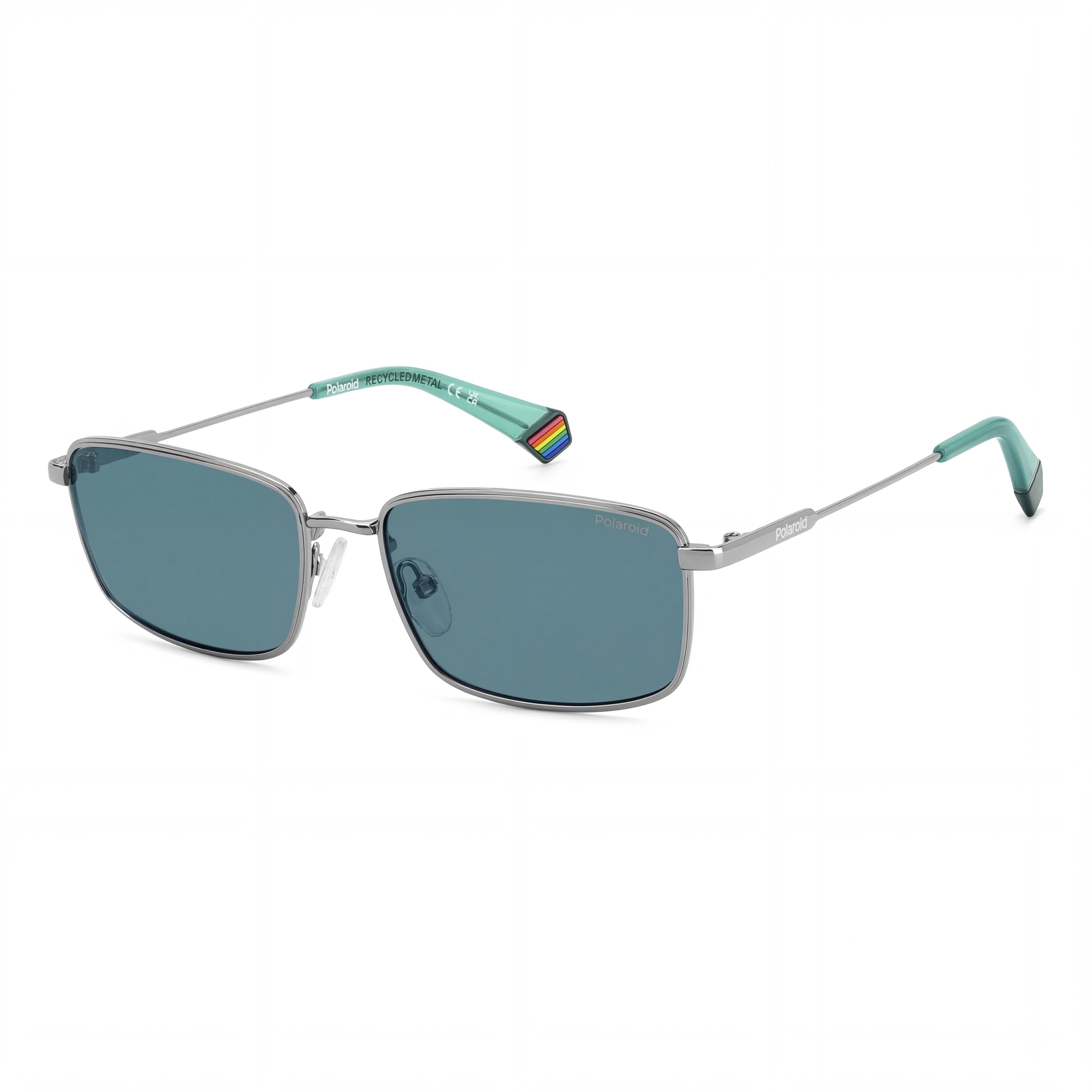 Polaroid 2073646LB56C3 Casual Unisex Rectangular Metal Polarized 100% UV Protection Sunglasses Multicolour Frame Blue Polarized Lens 56-17-145, Photo 1