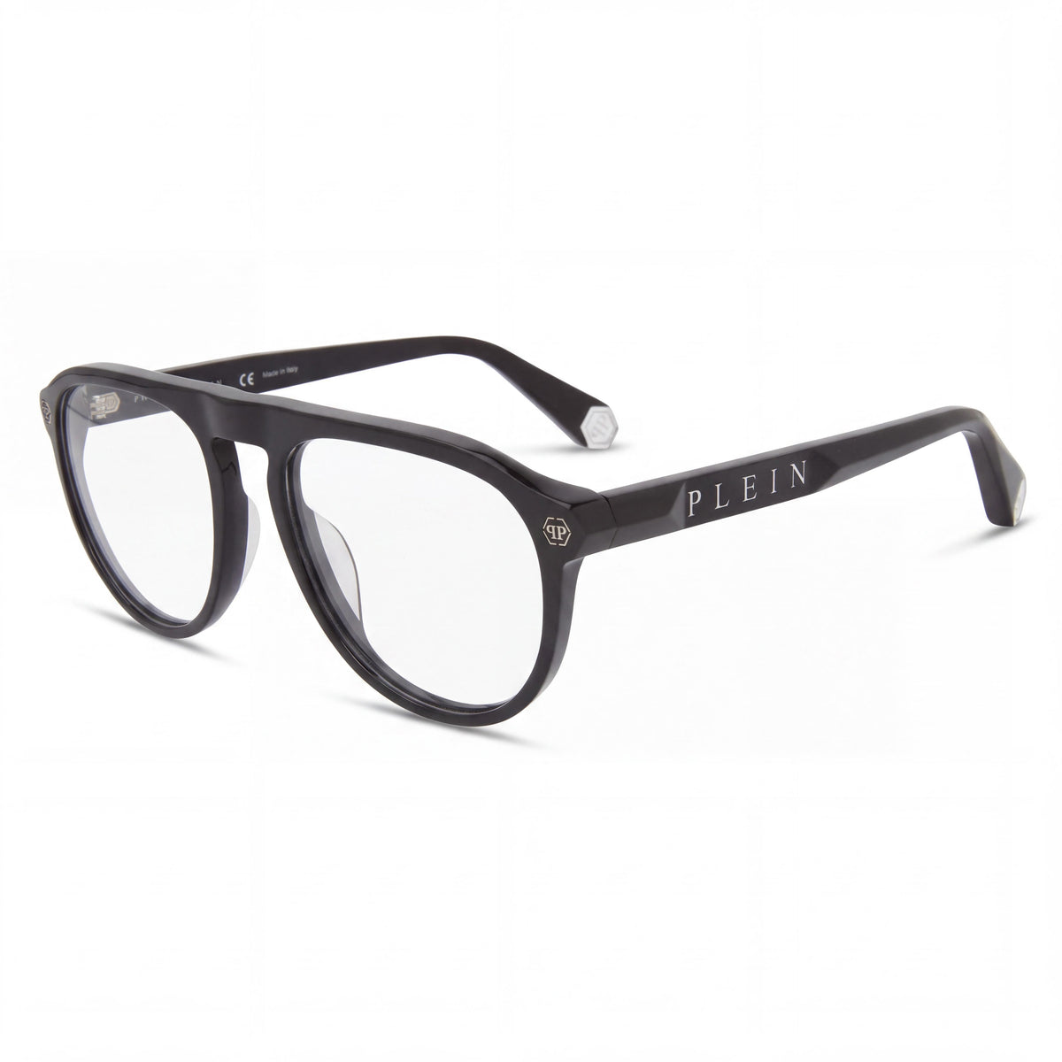 Philipp Plein Vpp016m Unisex Lightweight Shiny Black Plastic Frame Eyeglasses with Multicoloured Polycarbonate Lenses 55mm, Photo 1