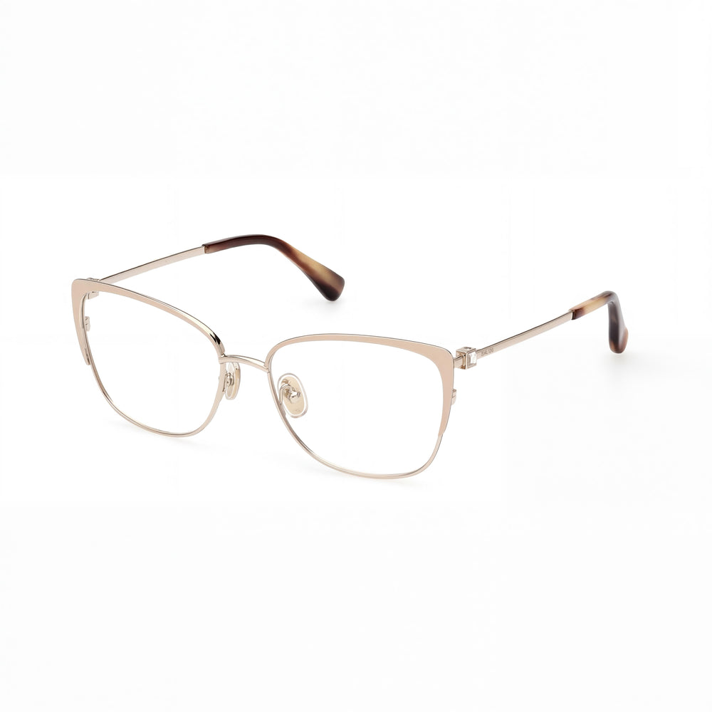 MaxMara Modern Women's Metal Frame Eyeglasses, Shiny Rose Gold With Ivory Enamel Frame, Shiny Rose Gold Lens, 55mm