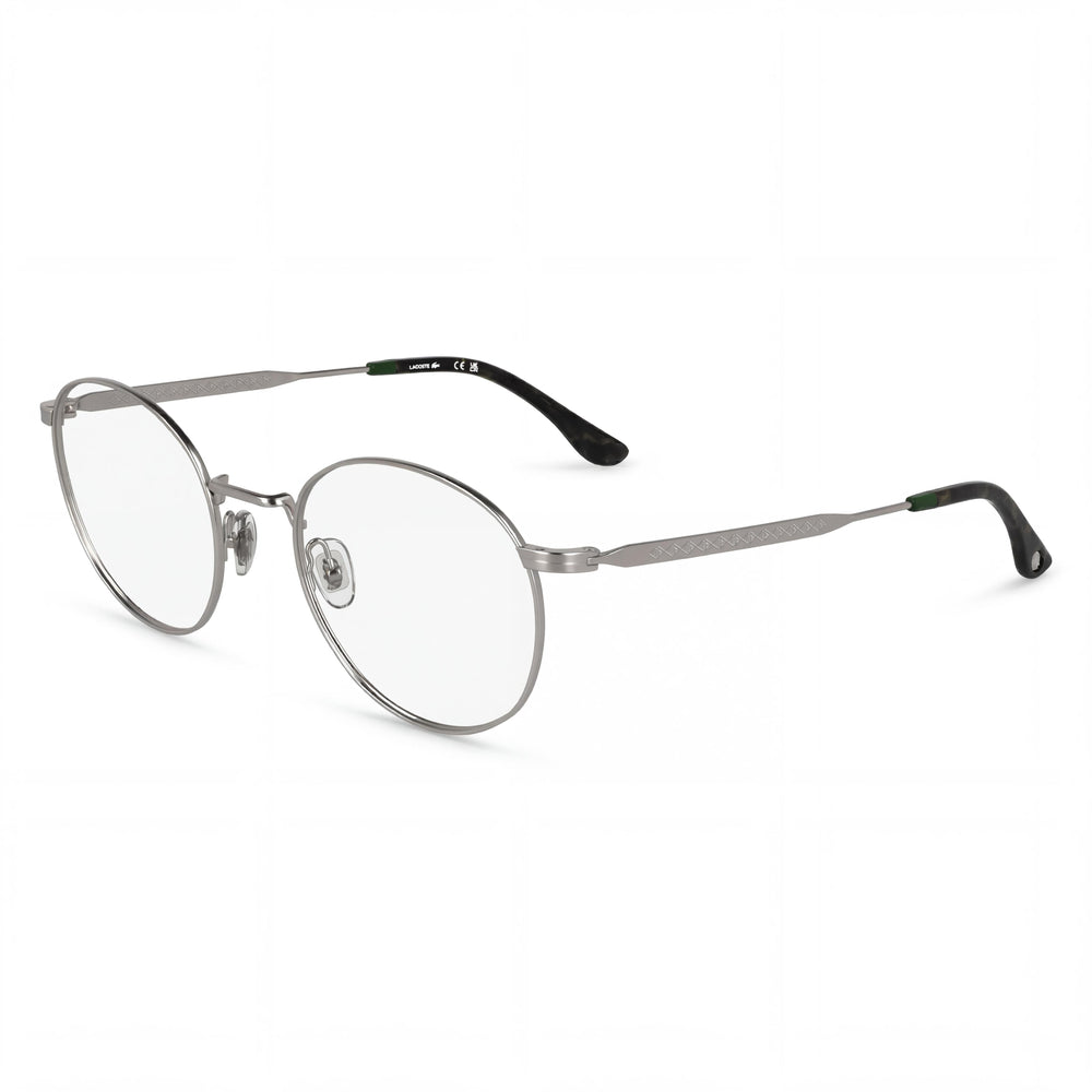 Gafas Lacoste Casual L2308 unisex redondas de metal de montura completa en color gris plomo claro, ancho de lente 51 mm