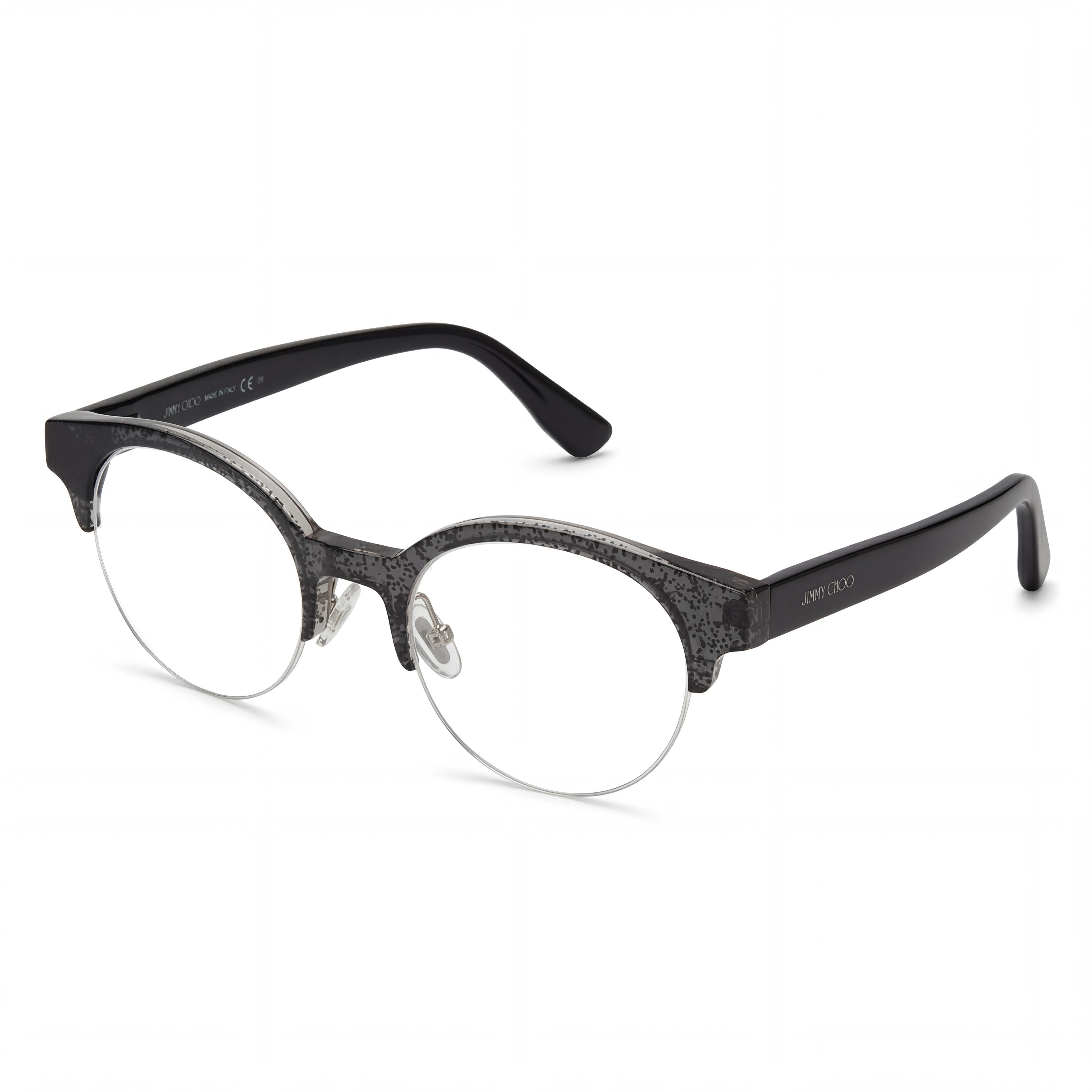 Jimmy Choo JC60 Women's Black Glitter Plastic Semi-Rimless Eyeglasses (47-15-135), Photo 1
