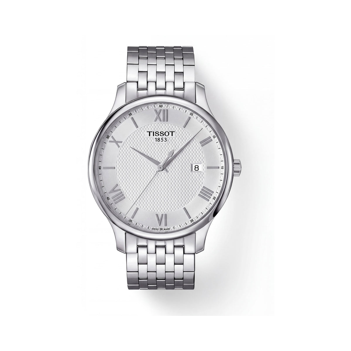 Reloj Tissot Tradition T0636101103800 para hombre, de cuarzo con brazalete de acero inoxidable plateado y esfera con números romanos, 42 mm, Photo 1