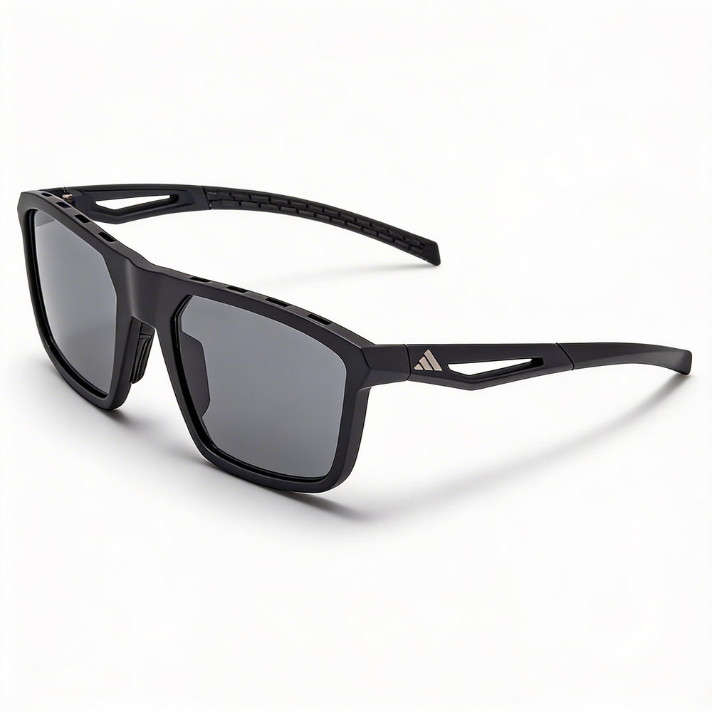 Gafas de sol adidas modernas para hombre con montura de plástico negro mate y lentes grises no polarizadas con protección UV de 57 mm