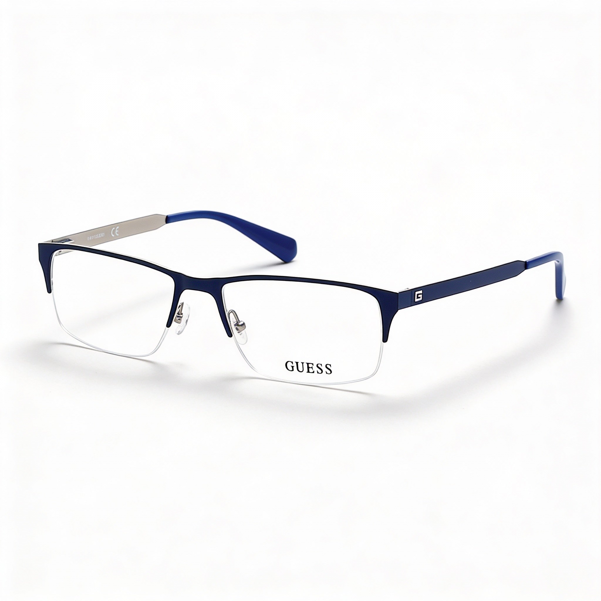 Montura de gafas ópticas unisex Guess Gu1892 C54 en metal azul mate, diseñadas con un ancho de lente de 54 mm., Photo 1