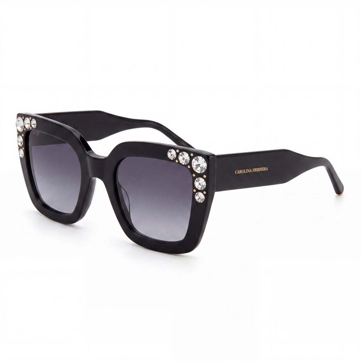 Carolina Herrera Her 0130/S Women's Black Gemstones Gold-logo Grey Gradient Acetate Sunglasses 52mm UV Protected, Photo 1