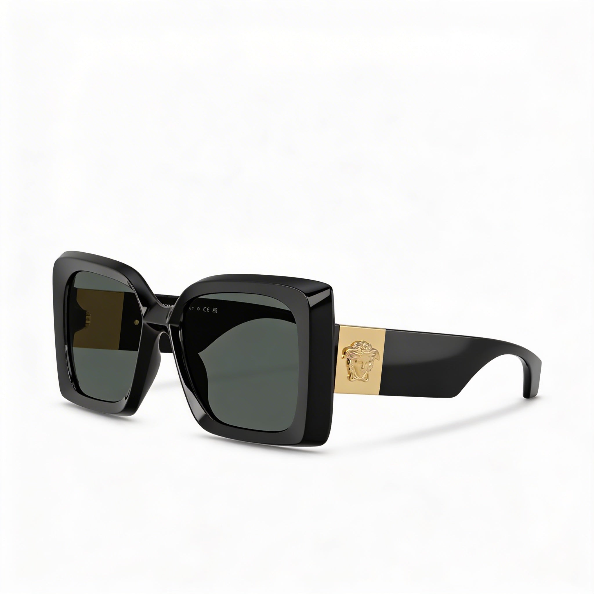 Versace Contemporary Women's Black Grey Plastic Frame Sunglasses with Dark Grey Lenses, UV Protection, 54mm Lens Width, Photo 1