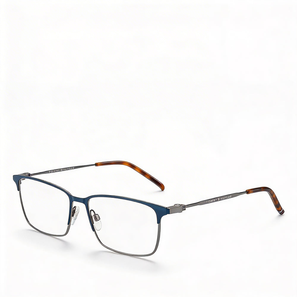 Gafas Tommy Hilfiger Modern para hombre, de metal, sin montura, azul mate, rutenio oscuro, 57-17-145