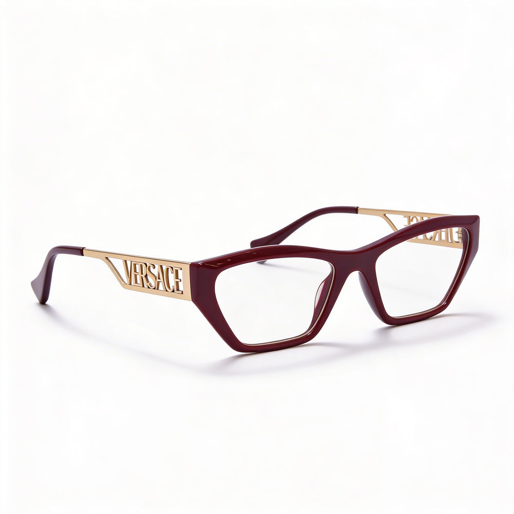Versace Ve 3327u Women's Bordeaux Aluminium Frame Optical Glasses with Transparent Demo Lens, 55mm