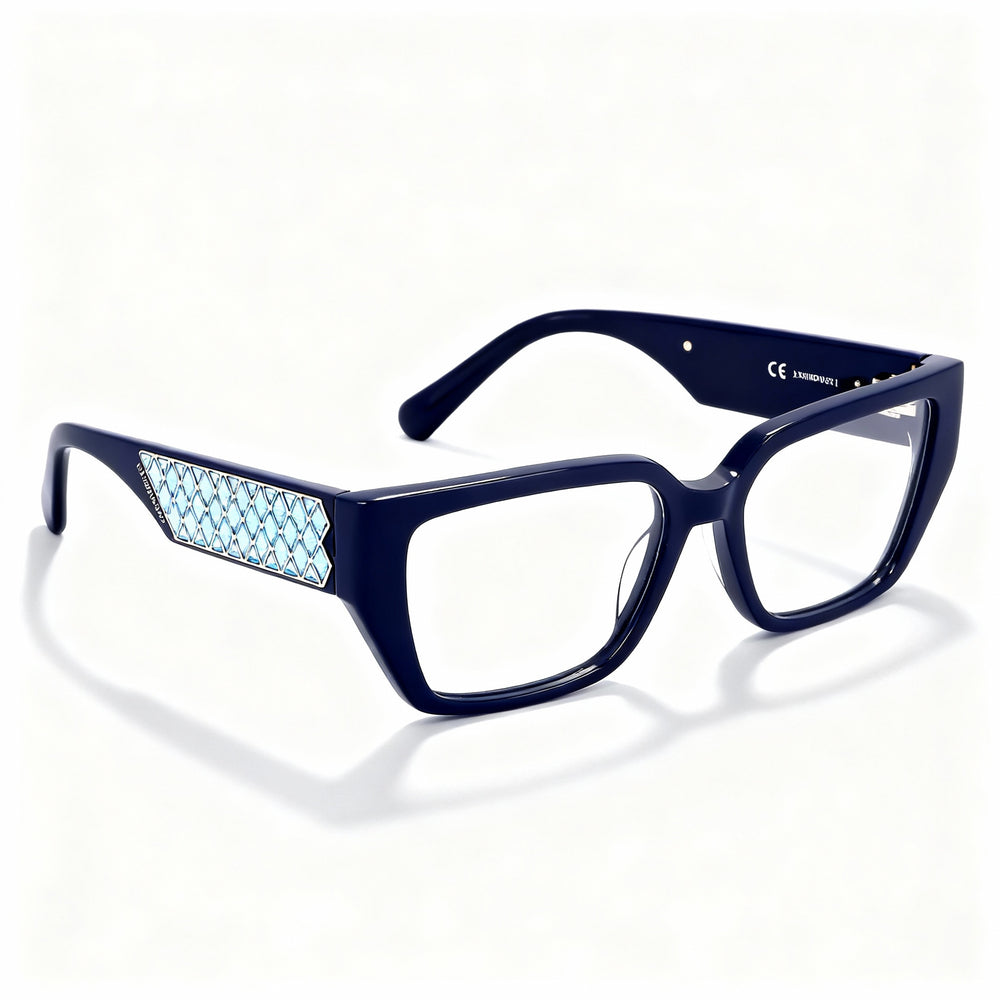 Gafas Swarovski Sk5446 para mujer, montura de plástico azul brillante, lentes polarizadas transparentes, lentes de 54 mm, puente de 16 mm, patillas de 140 mm