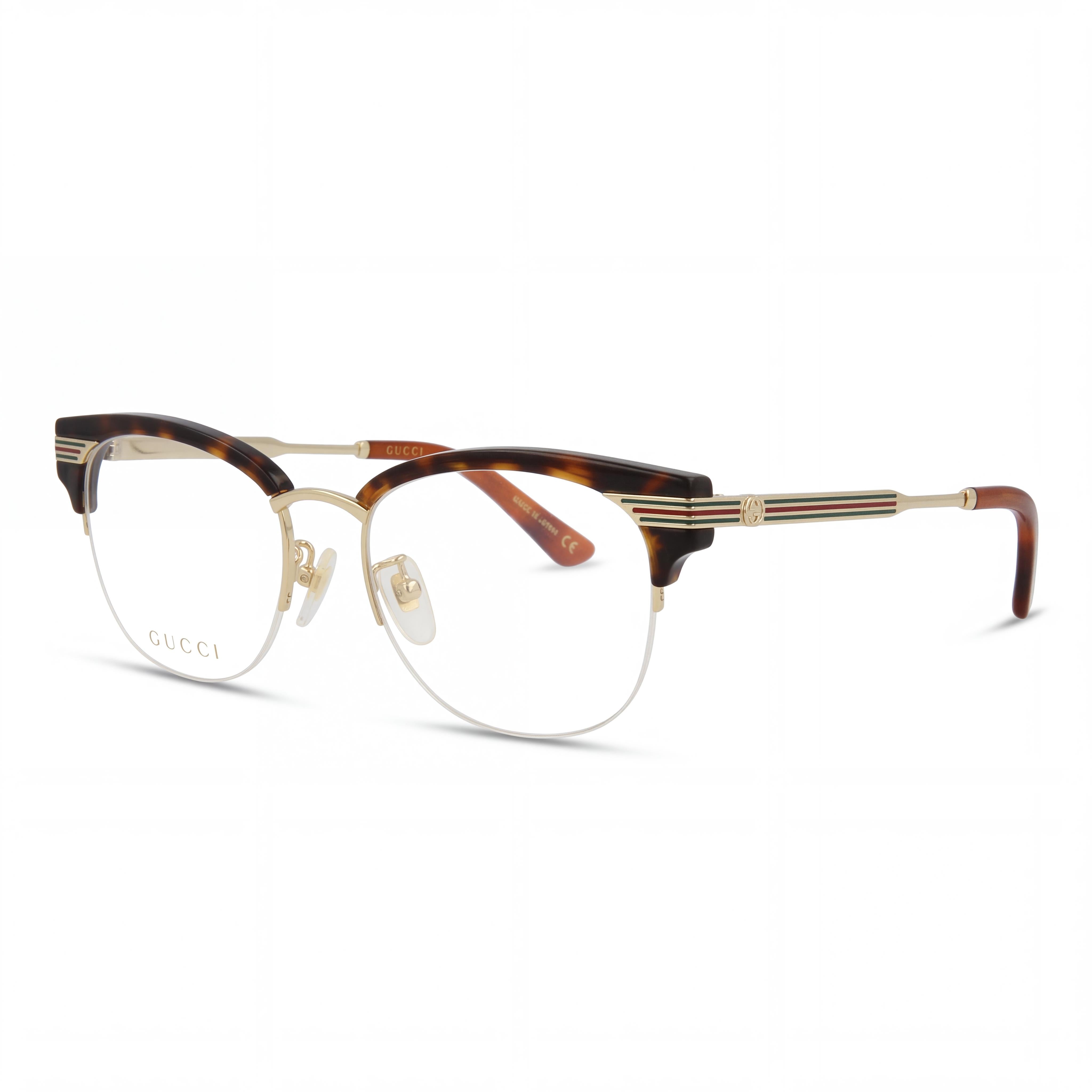 Gucci GG0201O-002 Women's Havana Gold Plastic Oval Optical Eyeglasses 50mm, Photo 1