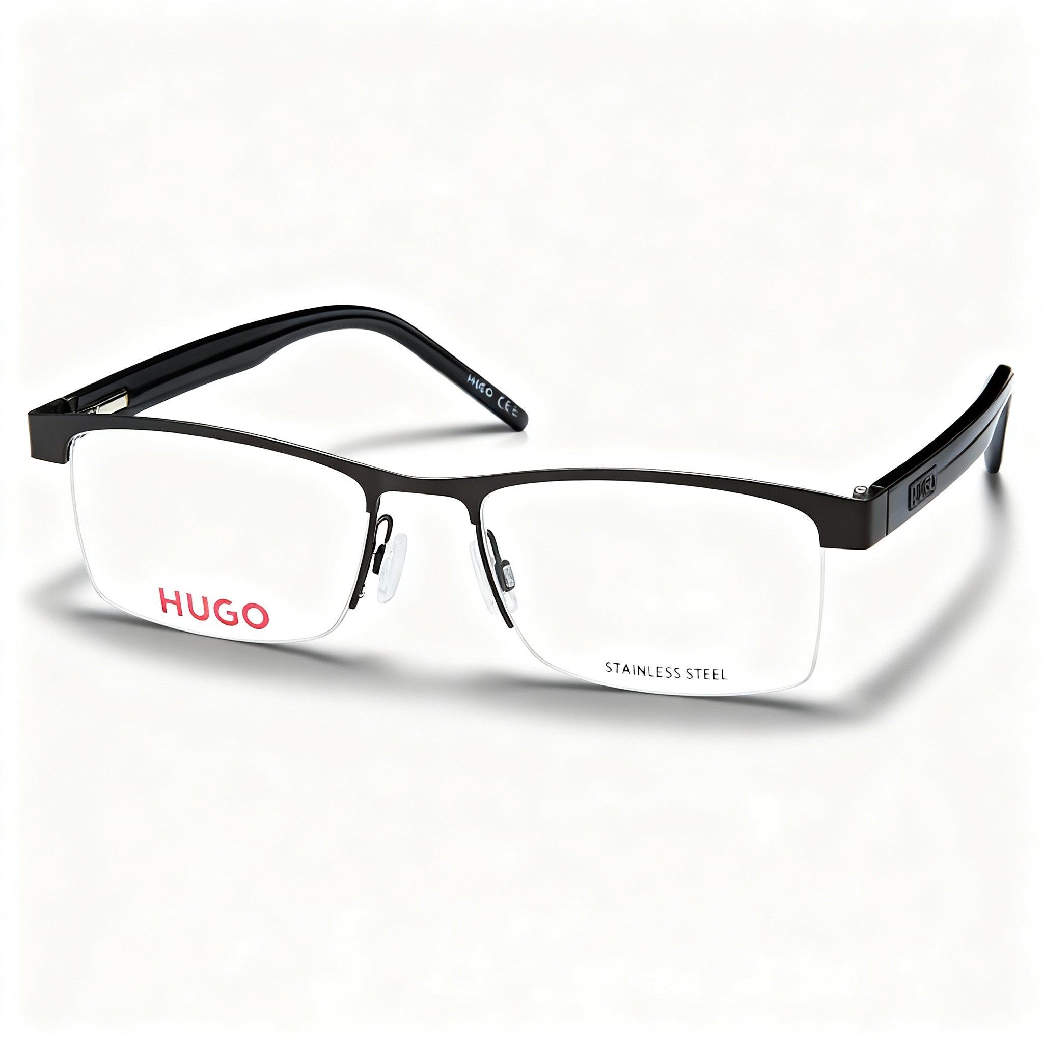 HUGO Hg 1199 Men's Stainless Steel Sunglasses, Carpet Ruthenium Black Frame with Matte Black Lenses, Size 53mm