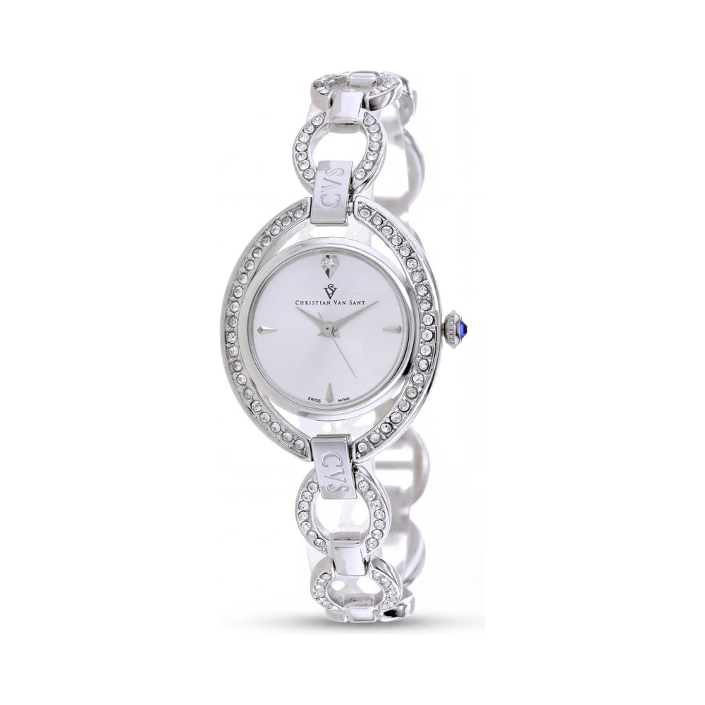 Christian Van Sant CV2930 Women's Silver Stainless Steel Quartz Watch, White Dial, 7.5-inch Bracelet