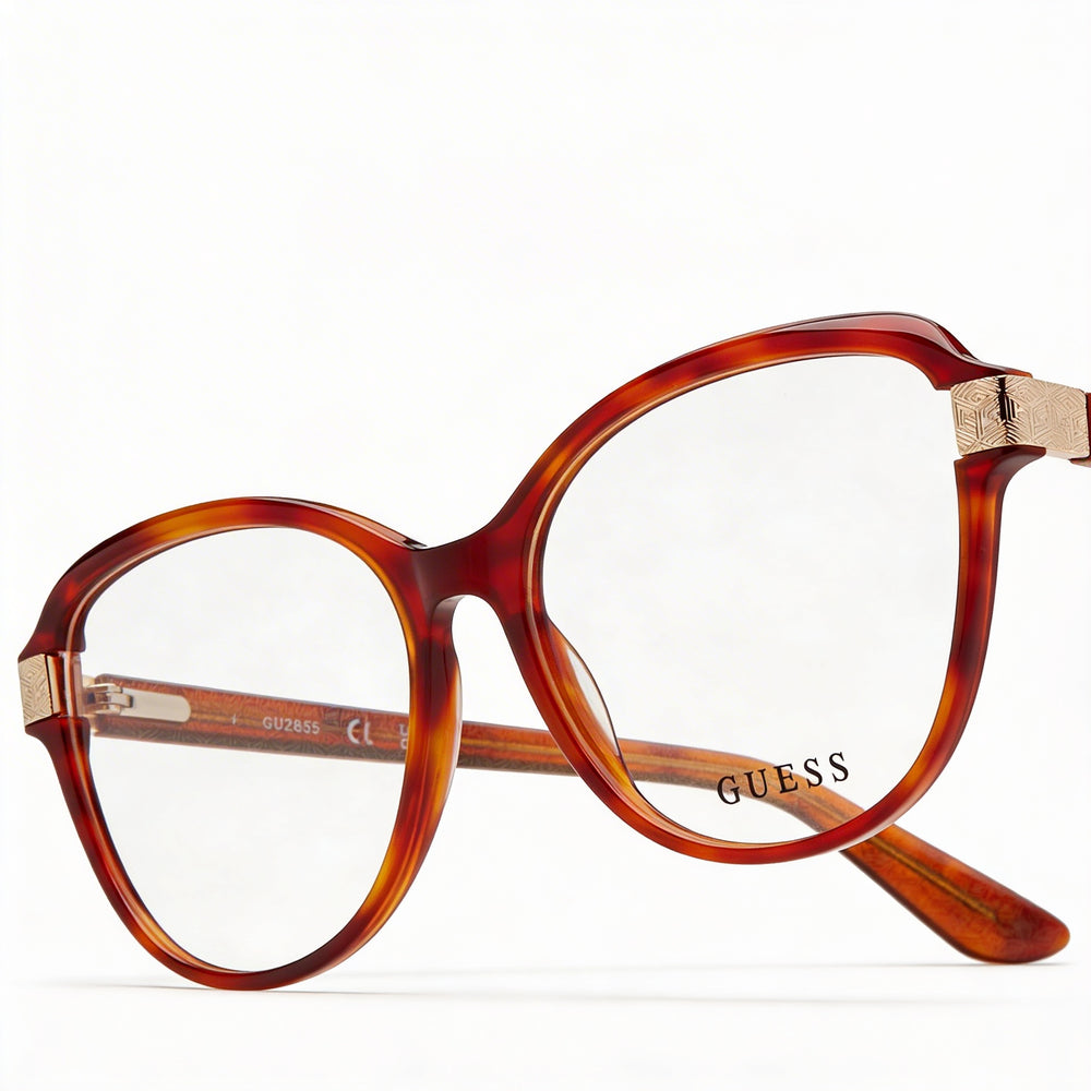 GUESS Modern Women's Eyeglasses with Blonde Havana Plastic Frame and Clear Polycarbonate Lenses 55-16-140